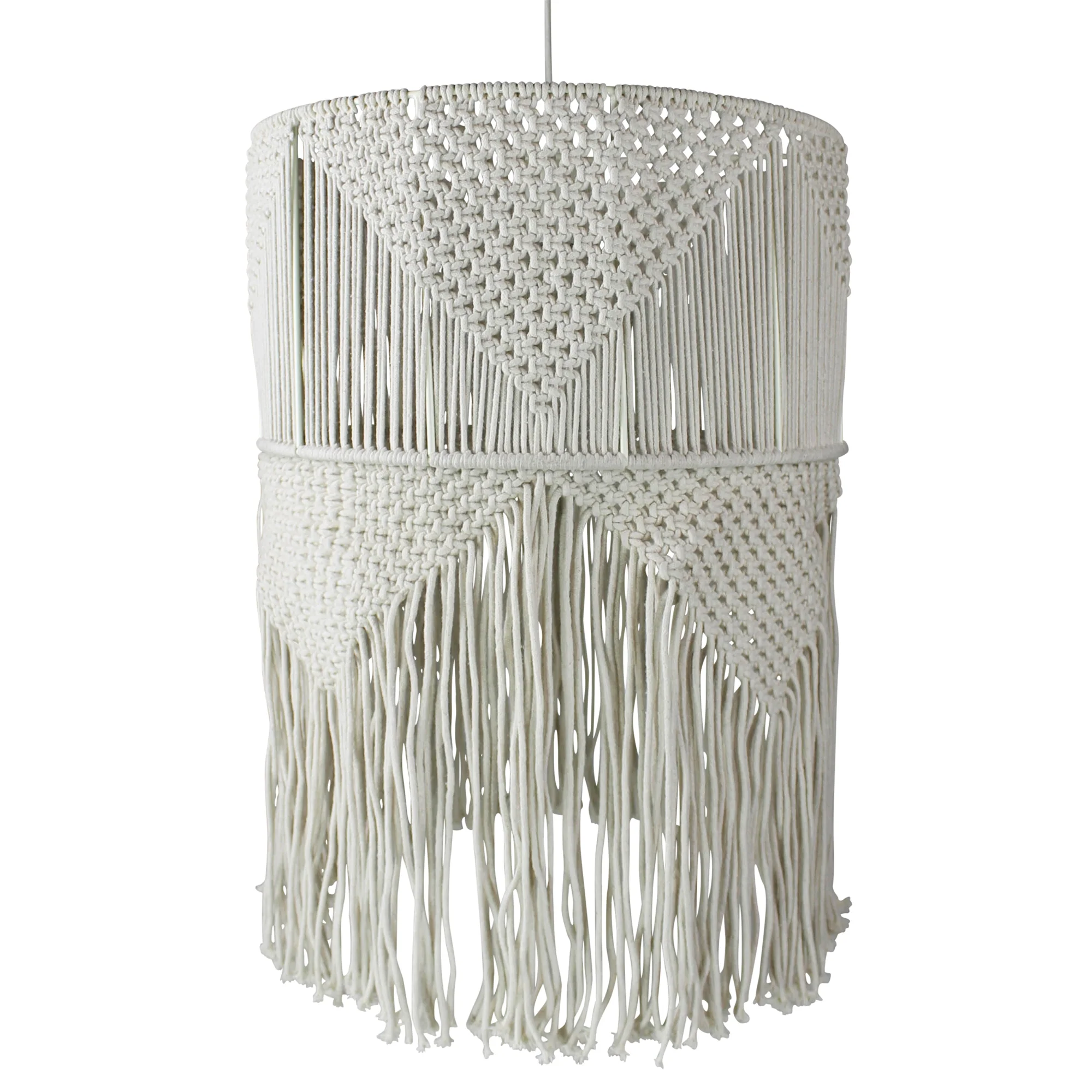 Macrame Pendant - Tall Drum with Fringe By HomArt - Image 2
