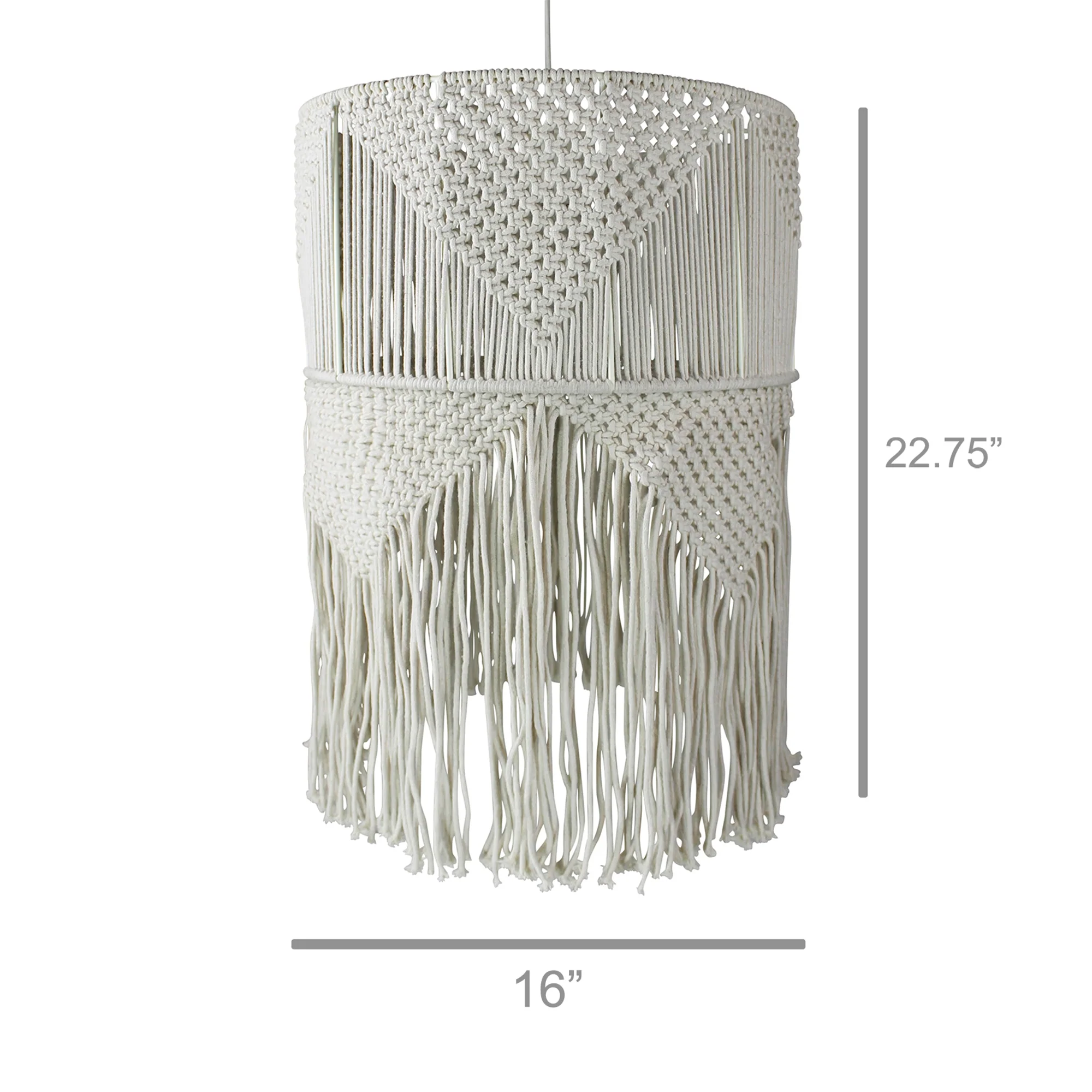 Macrame Pendant - Tall Drum with Fringe By HomArt - Image 3