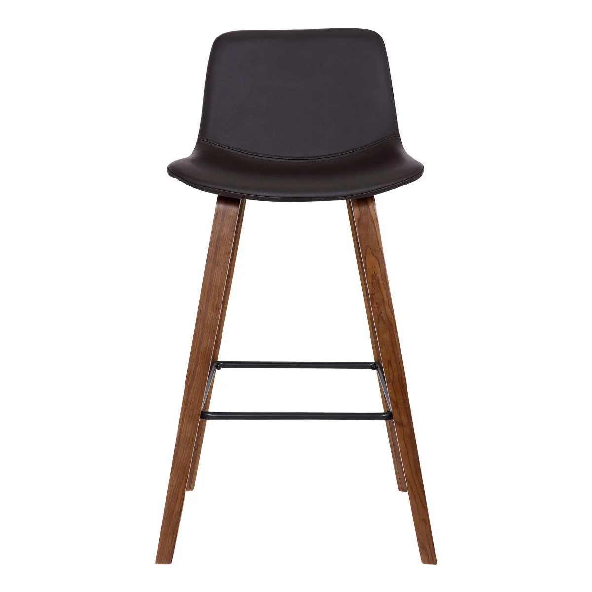 Maddie Contemporary Barstool in Walnut Wood Finish and Brown Faux Leather By Armen Living - Image 3