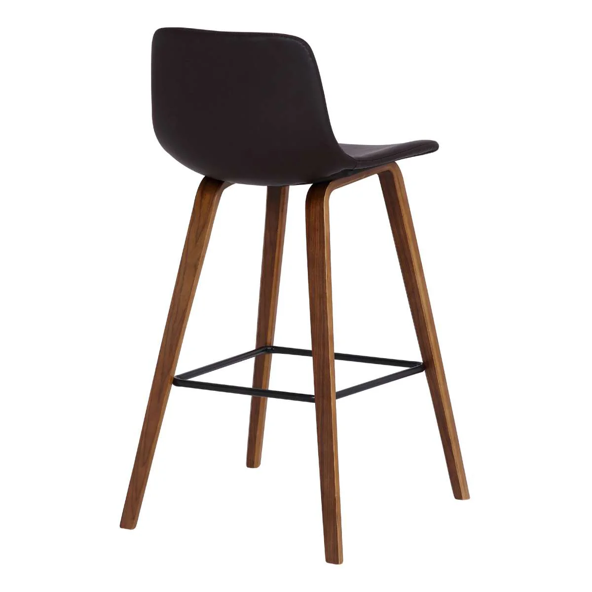Maddie Contemporary Barstool in Walnut Wood Finish and Brown Faux Leather By Armen Living - Image 4