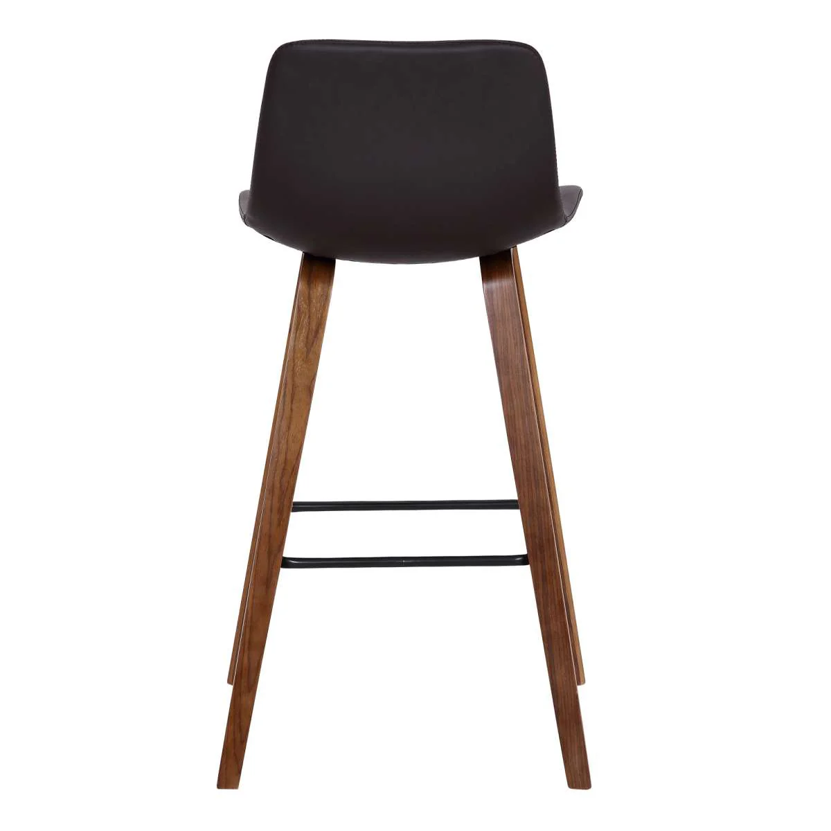 Maddie Contemporary Barstool in Walnut Wood Finish and Brown Faux Leather By Armen Living - Image 5