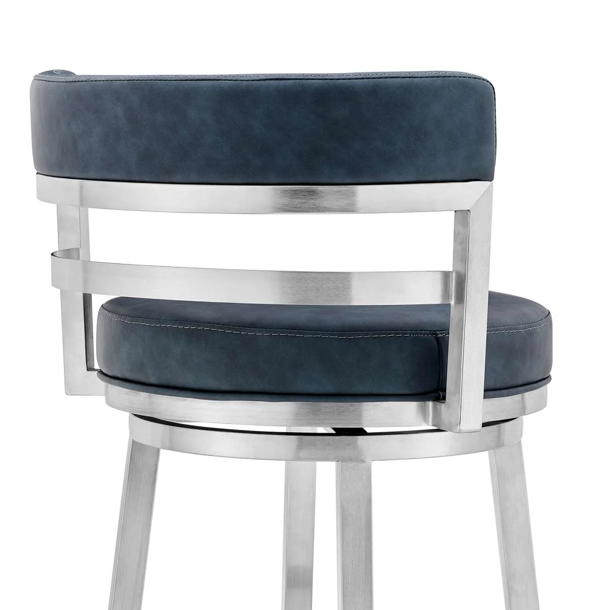 Madrid 26" Counter Height Swivel Blue Faux Leather and Brushed Stainless Steel Bar Stool By Armen Living - Image 4