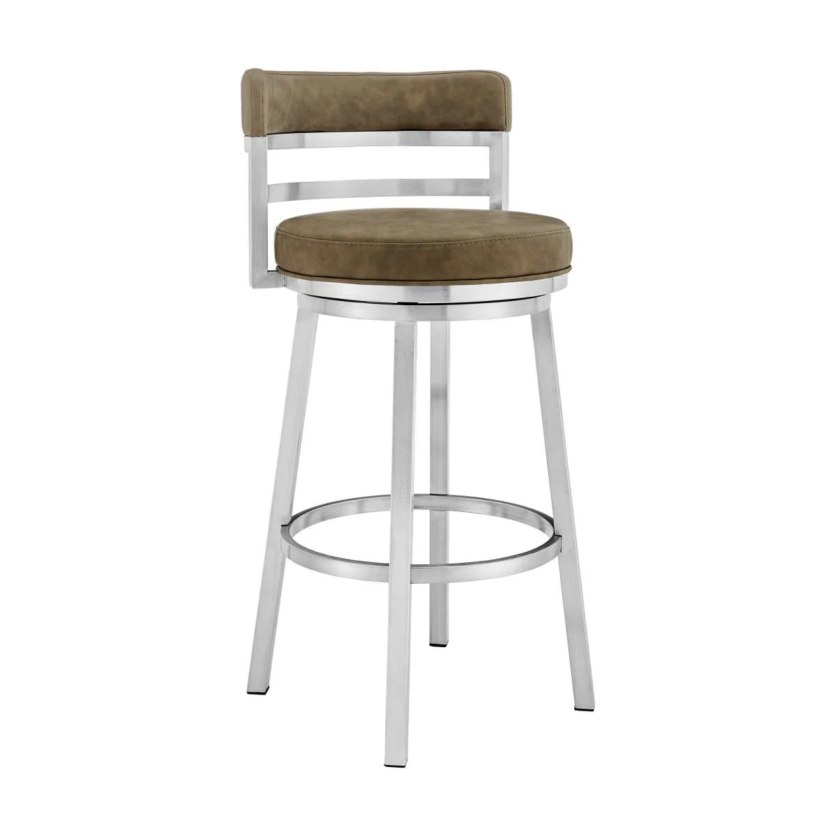 Madrid 26" Counter Height Swivel Green Faux Leather and Brushed Stainless Steel Bar Stool By Armen Living - Image 2