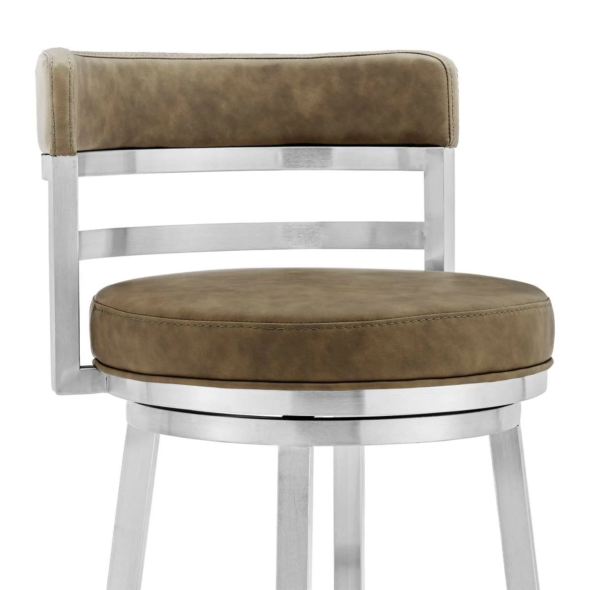 Madrid 26" Counter Height Swivel Green Faux Leather and Brushed Stainless Steel Bar Stool By Armen Living - Image 4