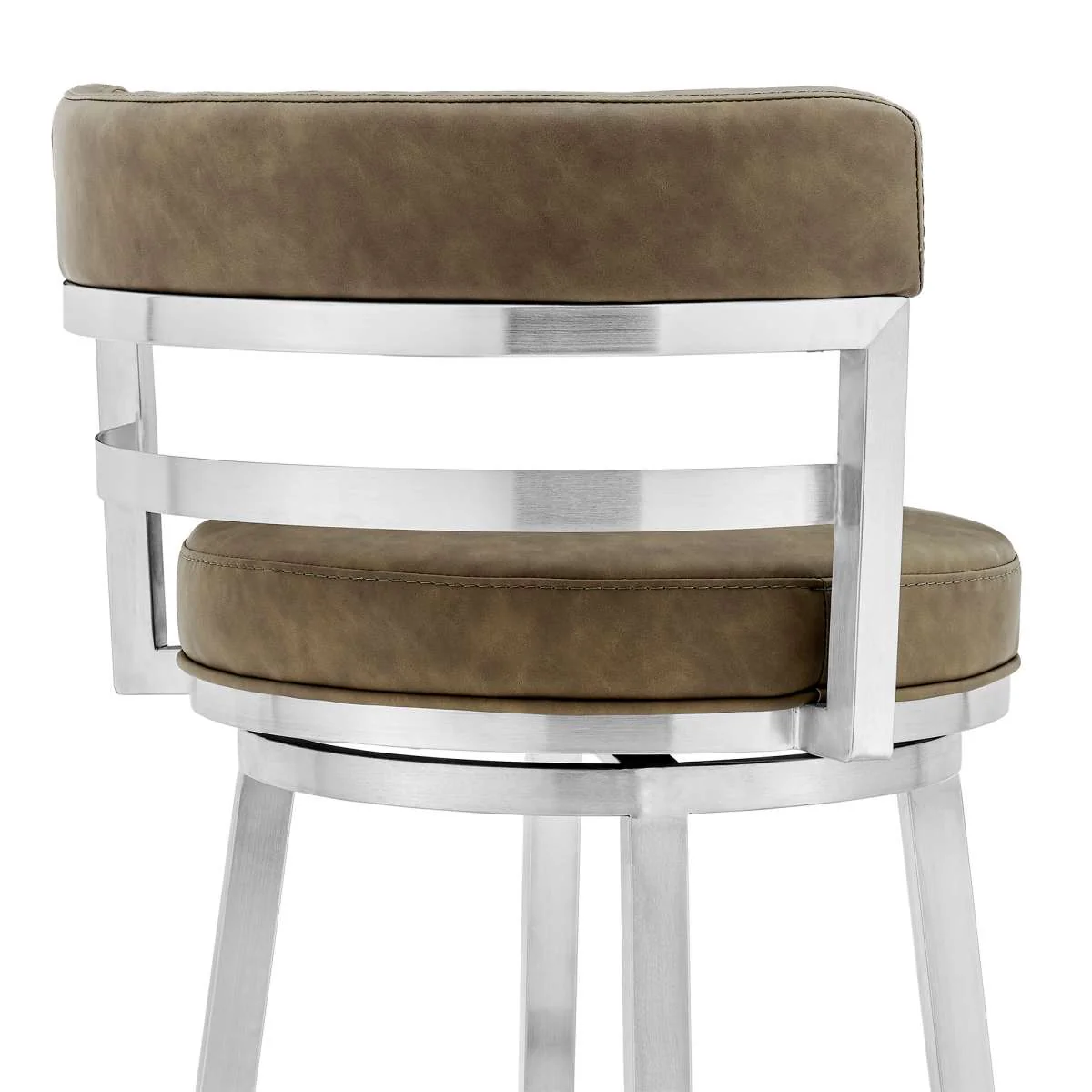 Madrid 26" Counter Height Swivel Green Faux Leather and Brushed Stainless Steel Bar Stool By Armen Living - Image 5
