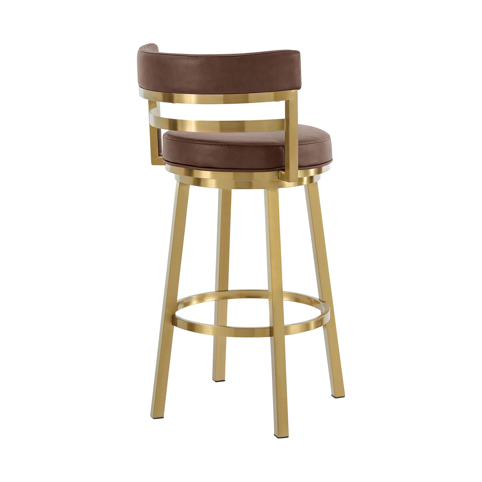 Madrid 26" Swivel Counter Stool in Gold Brushed Stainless Steel with Vintage Coffee Faux Leather By Armen Living - Image 4