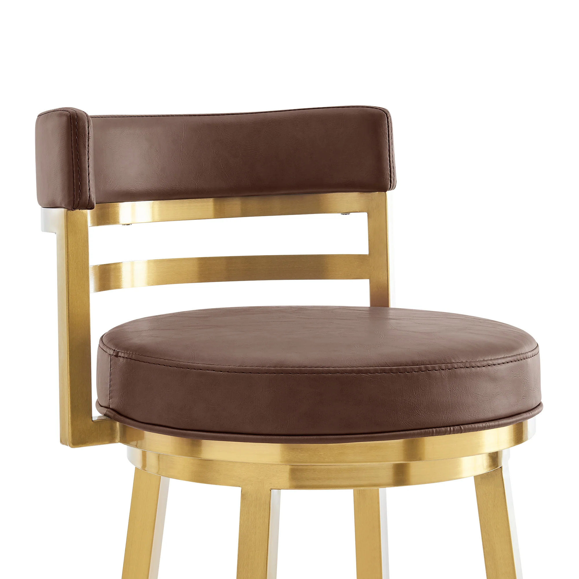 Madrid 26" Swivel Counter Stool in Gold Brushed Stainless Steel with Vintage Coffee Faux Leather By Armen Living - Image 5