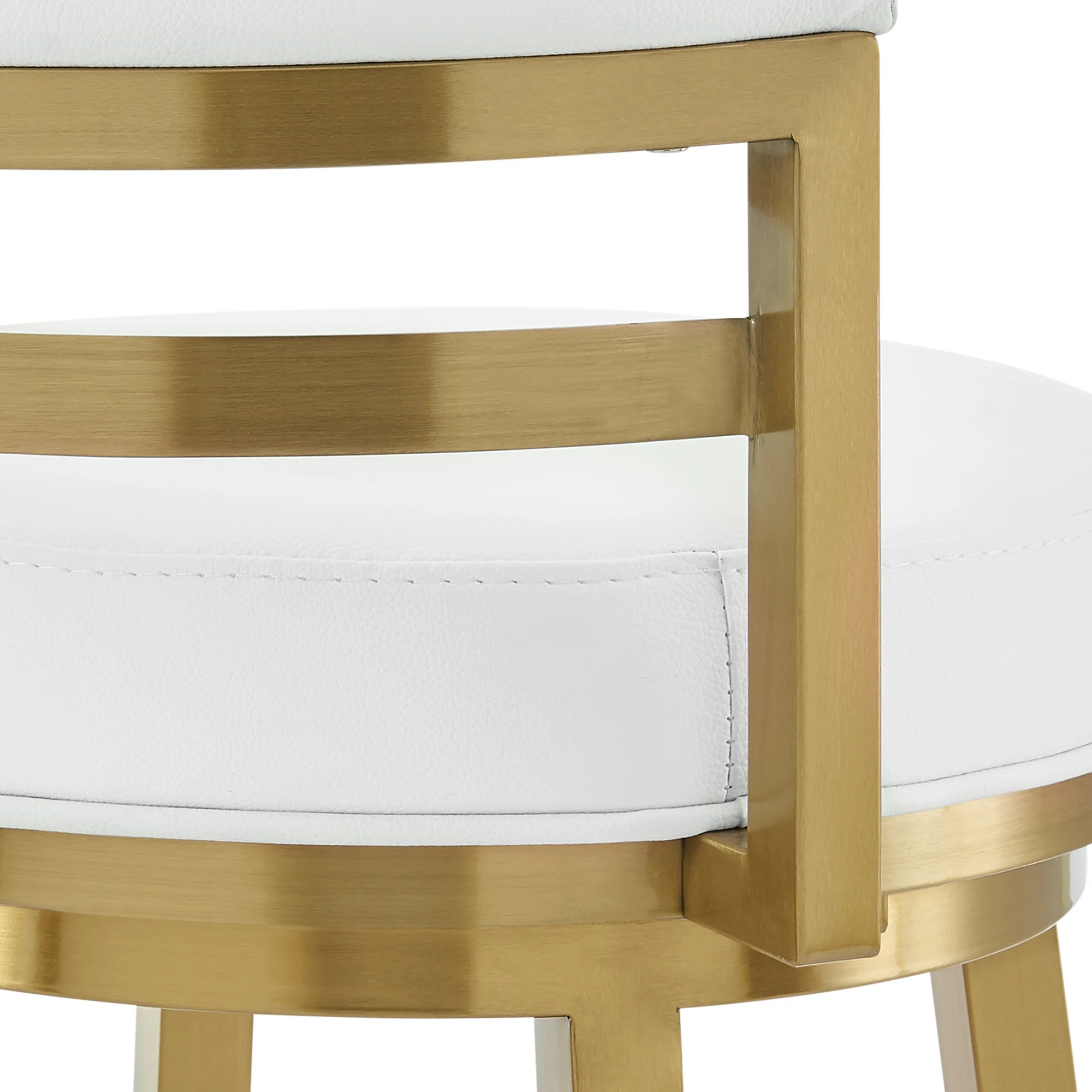 Madrid 26" Swivel Counter Stool in Gold Brushed Stainless Steel with White Faux Leather By Armen Living - Image 10