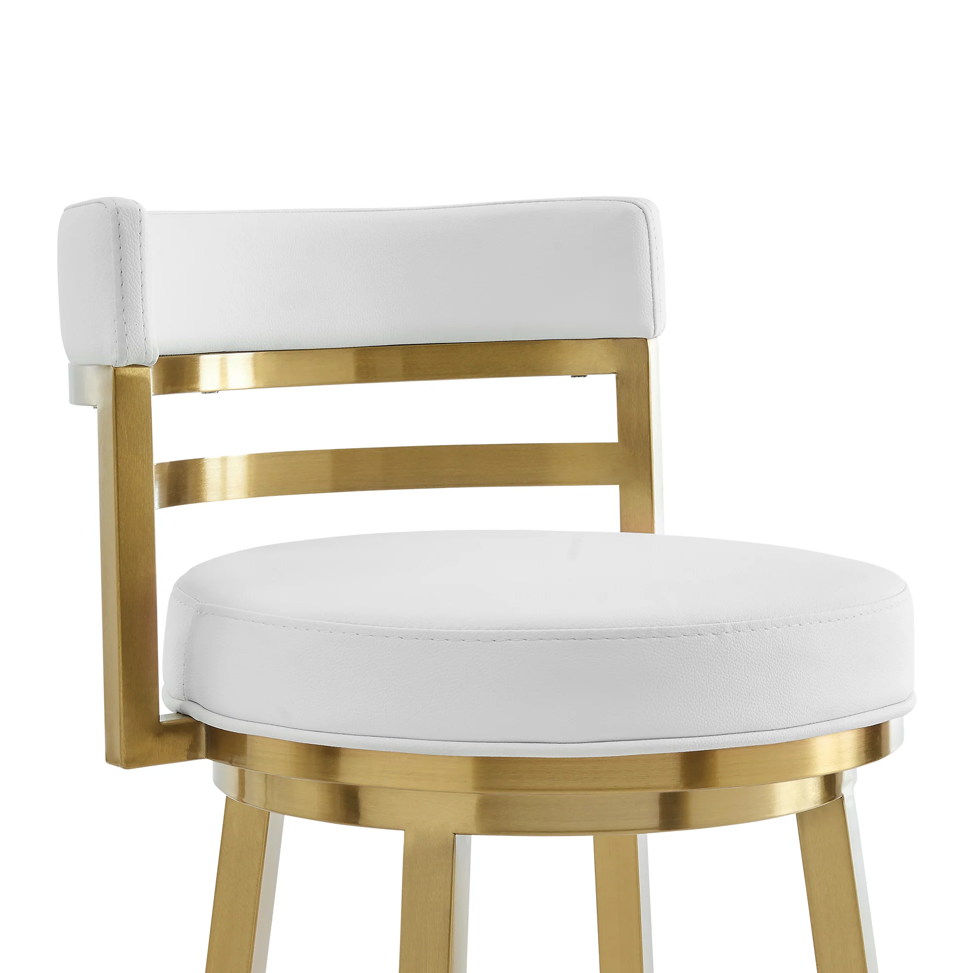Madrid 26" Swivel Counter Stool in Gold Brushed Stainless Steel with White Faux Leather By Armen Living - Image 5