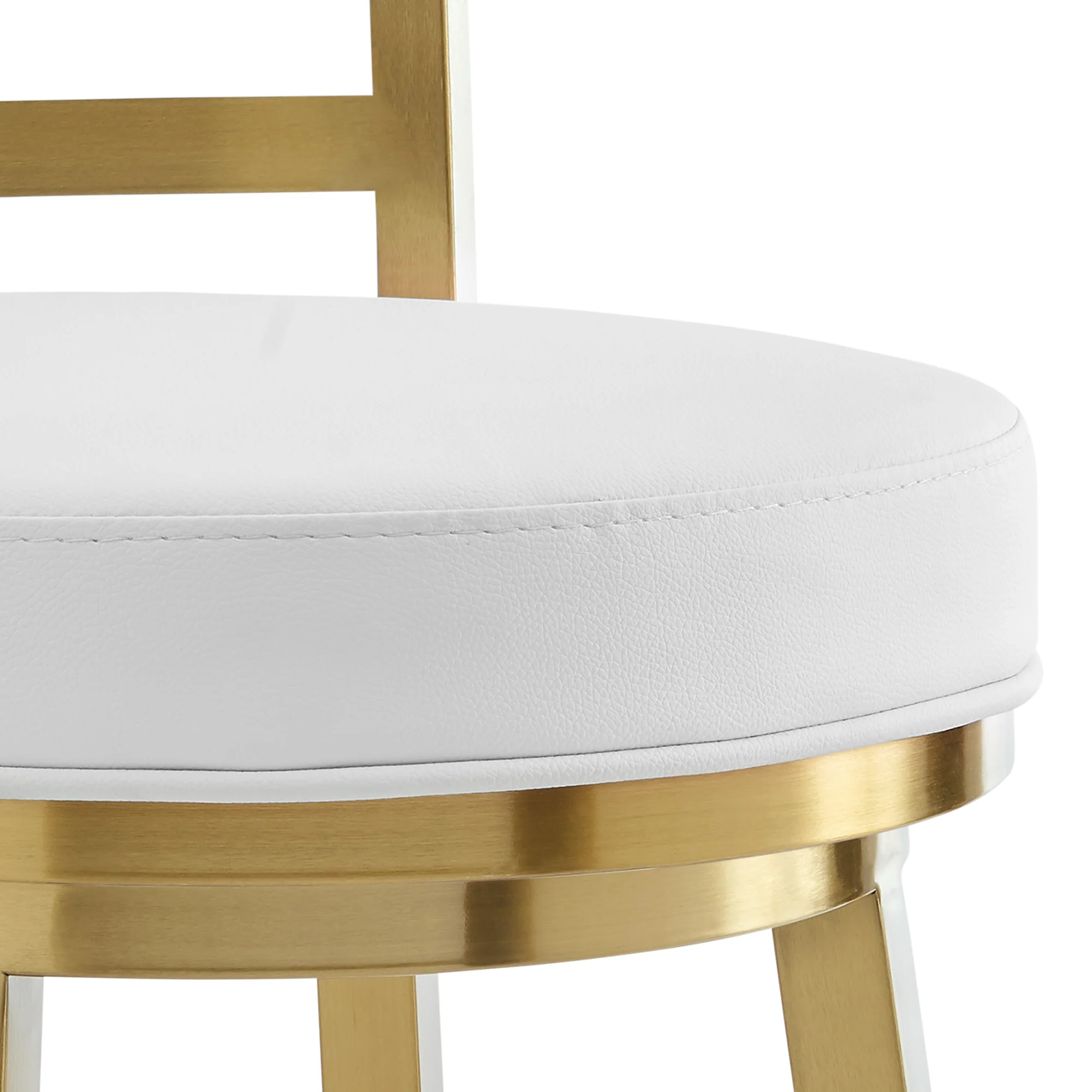 Madrid 26" Swivel Counter Stool in Gold Brushed Stainless Steel with White Faux Leather By Armen Living - Image 7