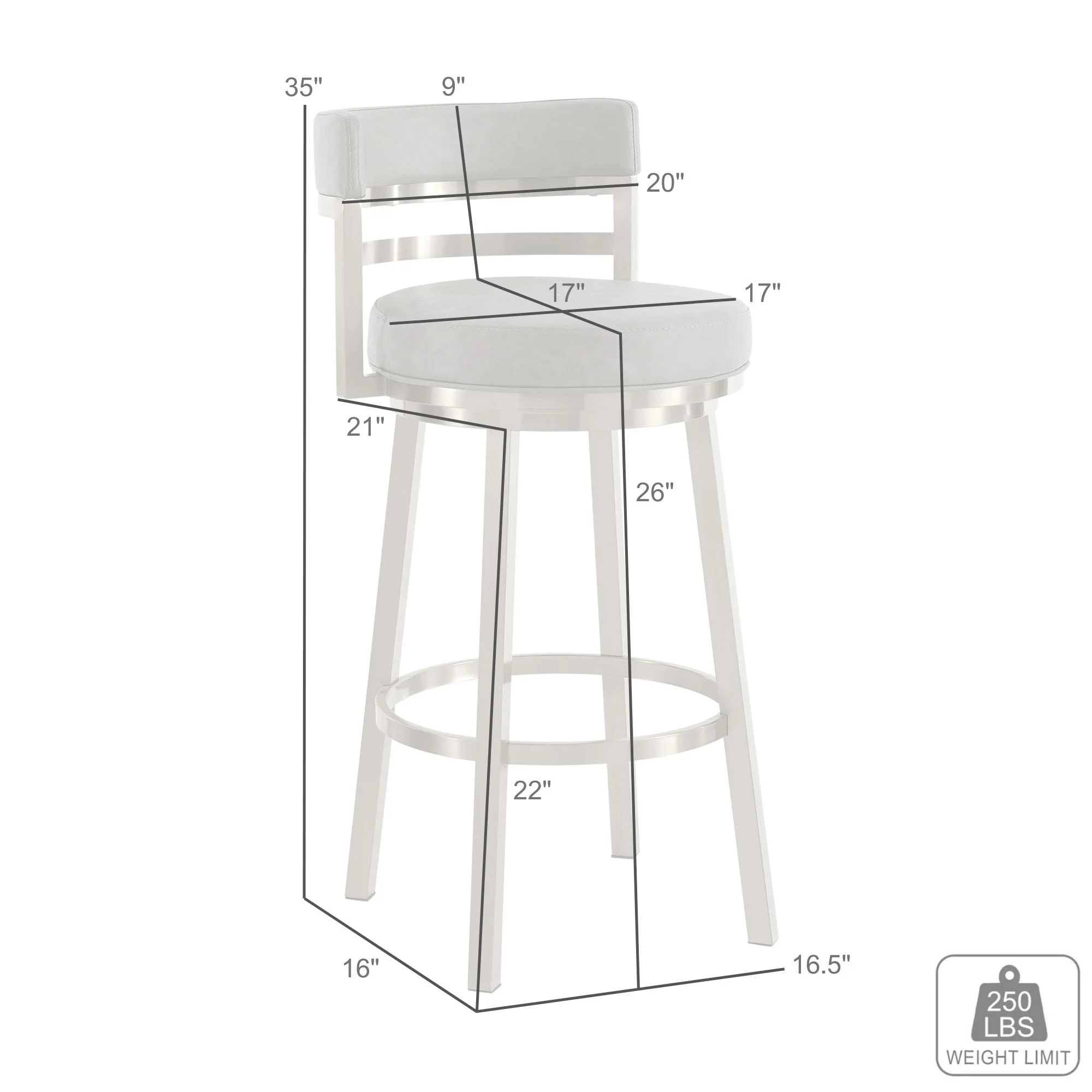 Madrid 26" Swivel Counter Stool in Gold Brushed Stainless Steel with White Faux Leather By Armen Living - Image 9