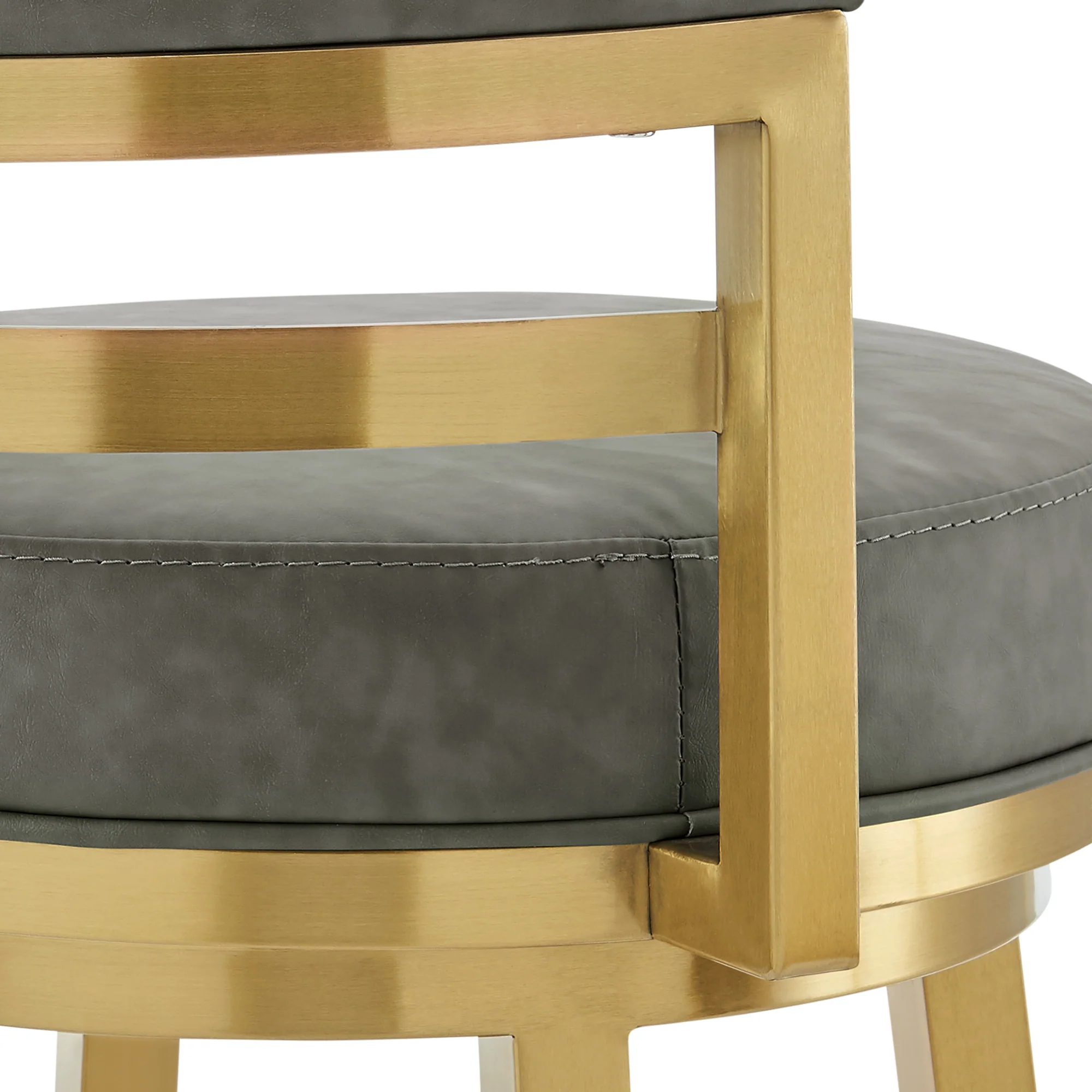 Madrid 26" Swivel Counter Stool with Gold Brushed Stainless Steel and Vintage Gray Faux Leather By Armen Living - Image 10
