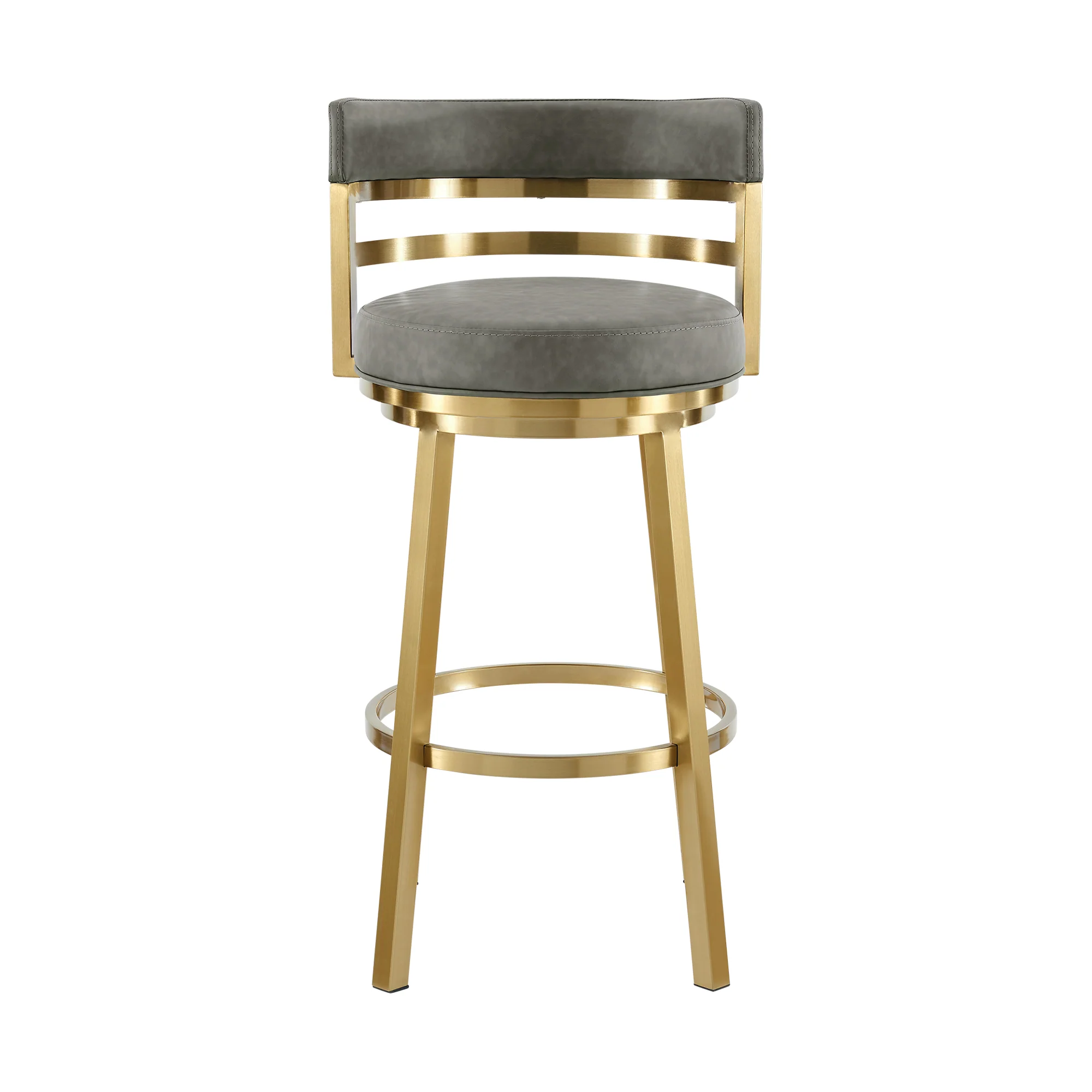 Madrid 26" Swivel Counter Stool with Gold Brushed Stainless Steel and Vintage Gray Faux Leather By Armen Living - Image 3