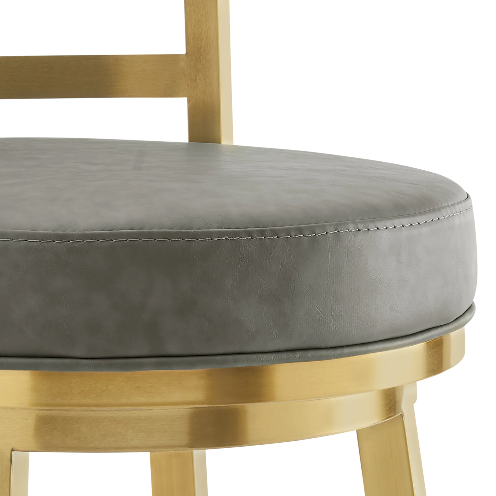 Madrid 26" Swivel Counter Stool with Gold Brushed Stainless Steel and Vintage Gray Faux Leather By Armen Living - Image 7