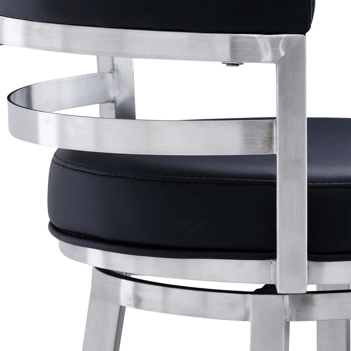 Madrid 30" Bar Height Swivel Black Faux Leather and Brushed Stainless Steel Bar Stool By Armen Living - Image 5