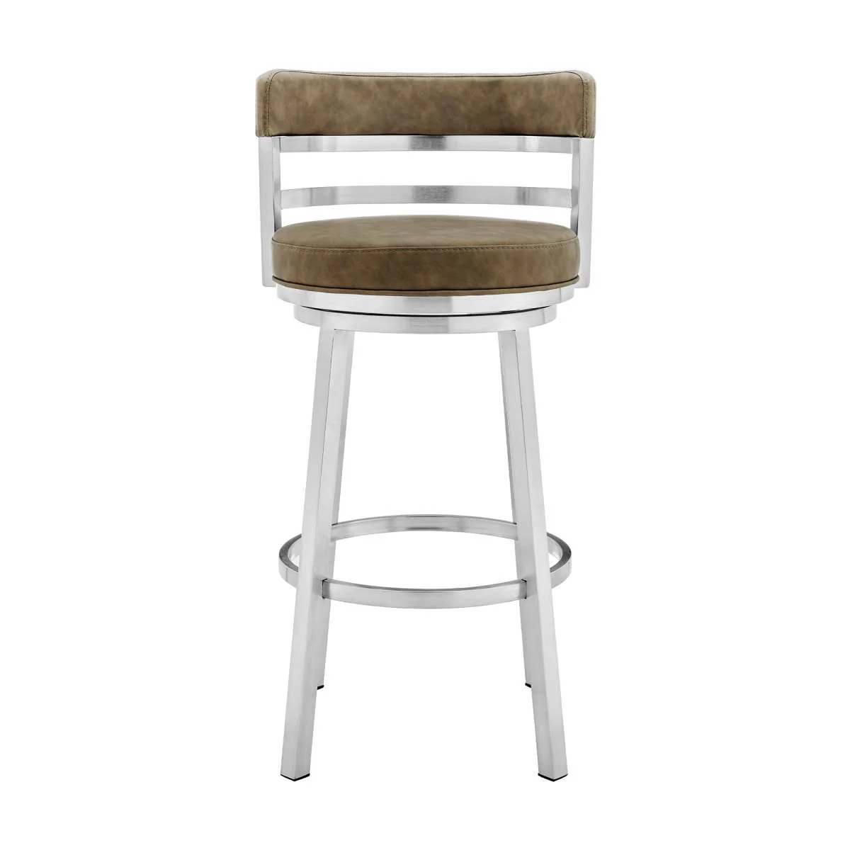 Madrid 30" Bar Height Swivel Green Faux leather and Brushed Stainless Steel Bar Stool By Armen Living - Image 3
