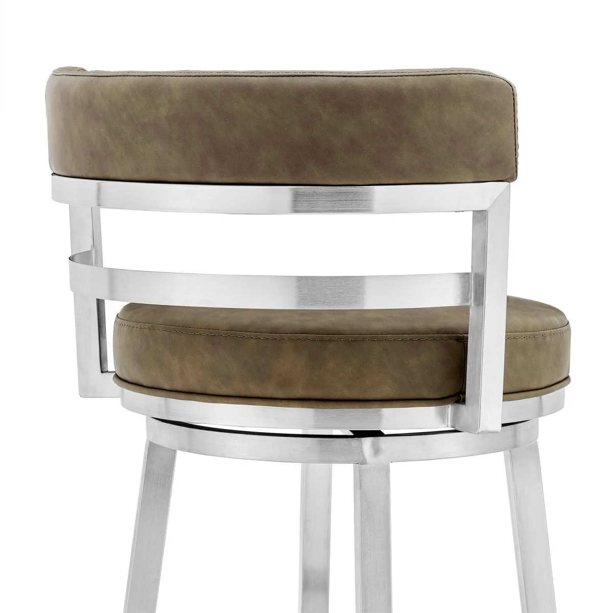 Madrid 30" Bar Height Swivel Green Faux leather and Brushed Stainless Steel Bar Stool By Armen Living - Image 5