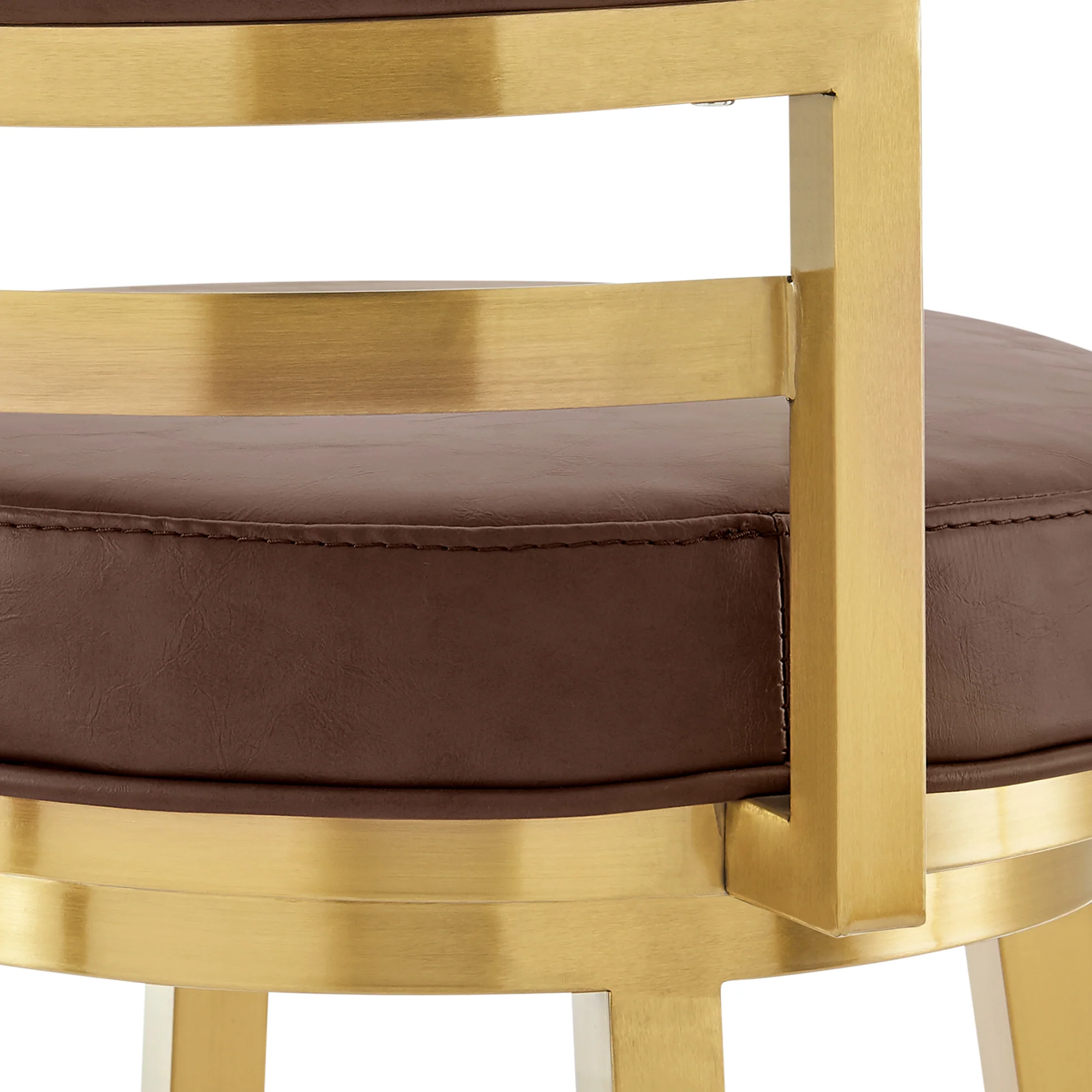 Madrid 30" Swivel Bar Stool in Gold Brushed Stainless Steel with Vintage Coffee Faux Leather By Armen Living - Image 10