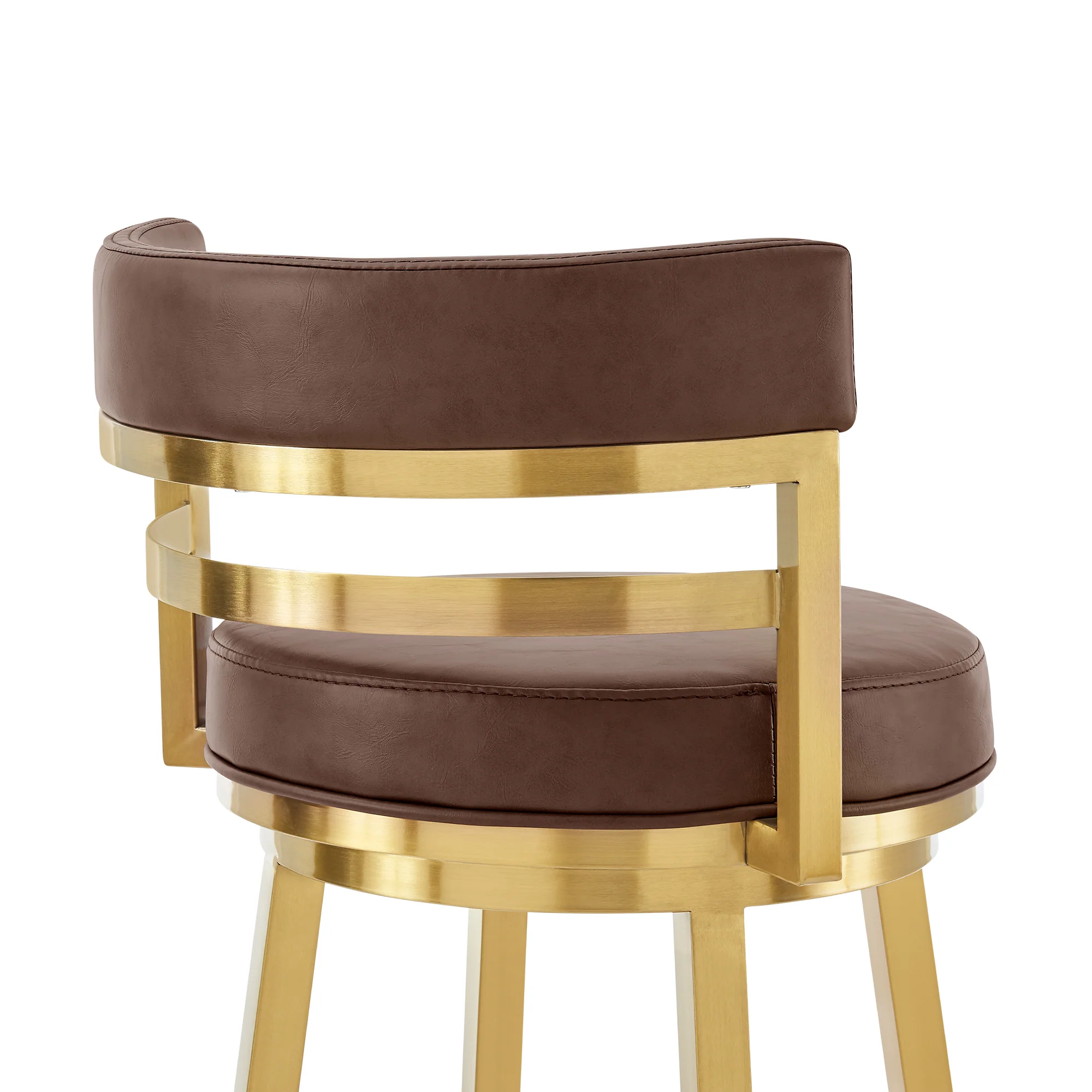 Madrid 30" Swivel Bar Stool in Gold Brushed Stainless Steel with Vintage Coffee Faux Leather By Armen Living - Image 6