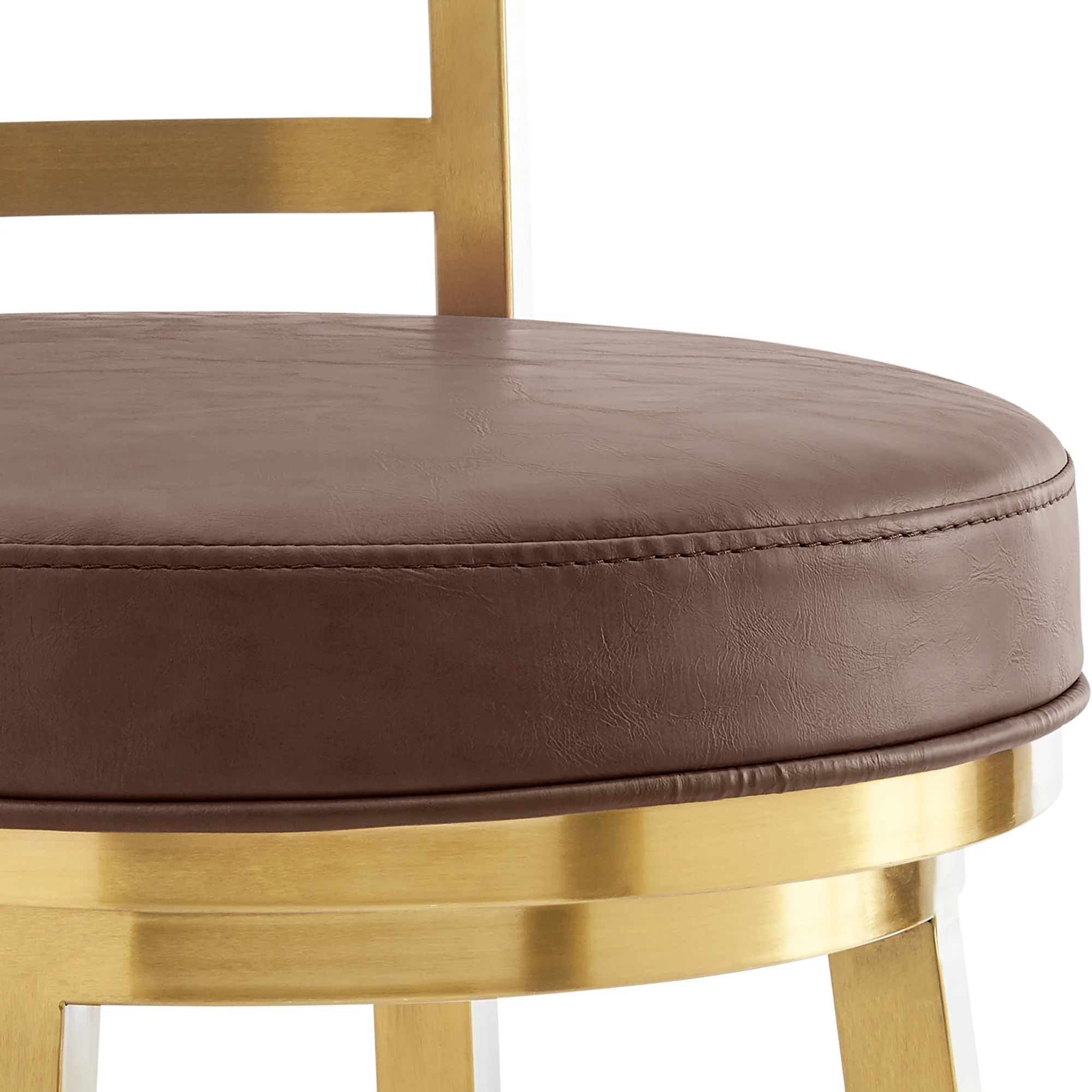 Madrid 30" Swivel Bar Stool in Gold Brushed Stainless Steel with Vintage Coffee Faux Leather By Armen Living - Image 7