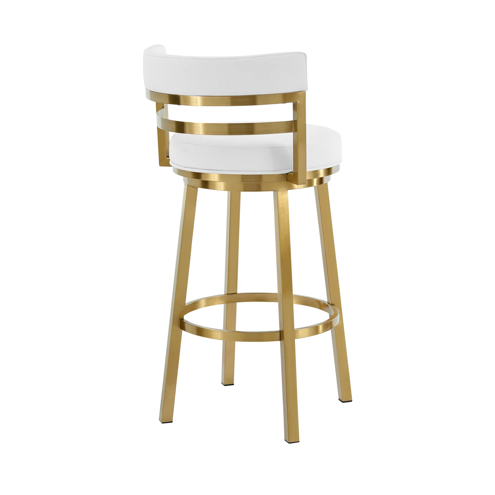 Madrid 30" Swivel Bar Stool in Gold Brushed Stainless Steel with White Faux Leather By Armen Living - Image 4