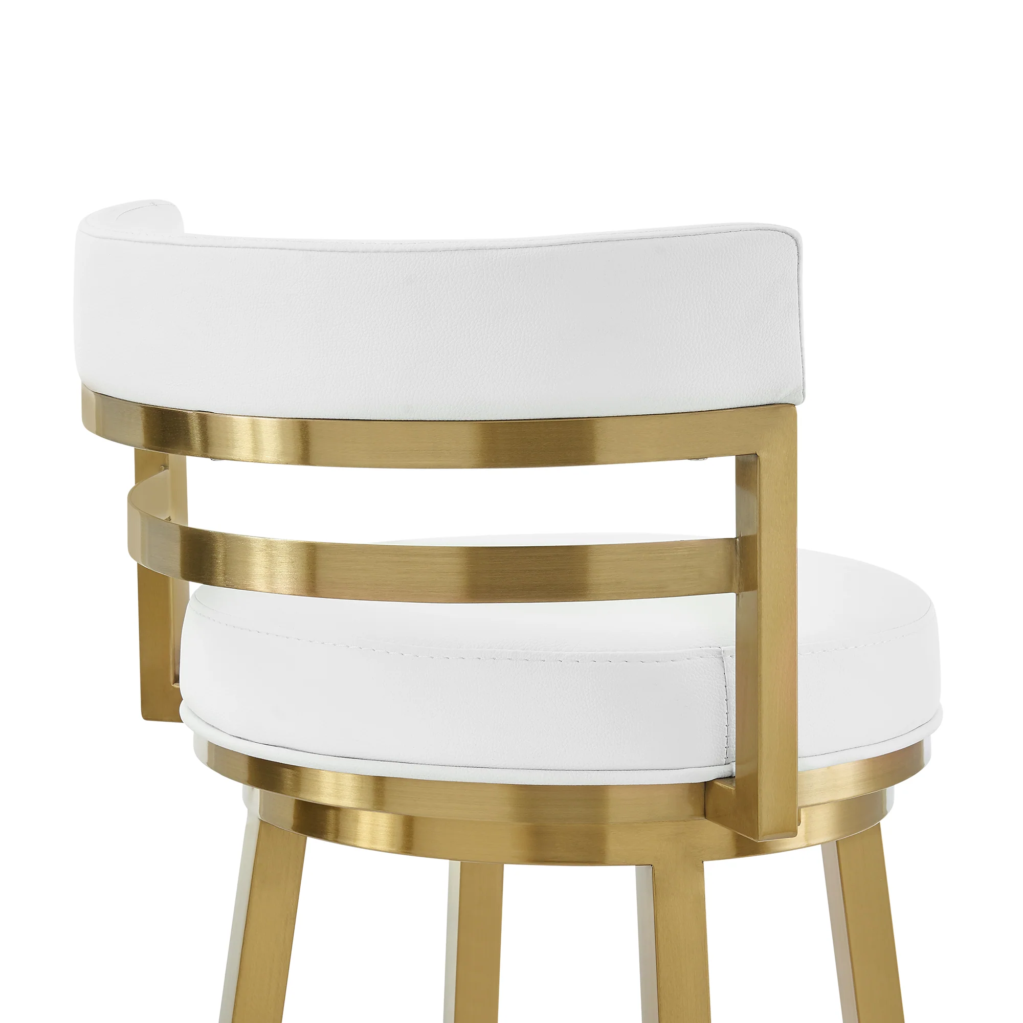 Madrid 30" Swivel Bar Stool in Gold Brushed Stainless Steel with White Faux Leather By Armen Living - Image 6