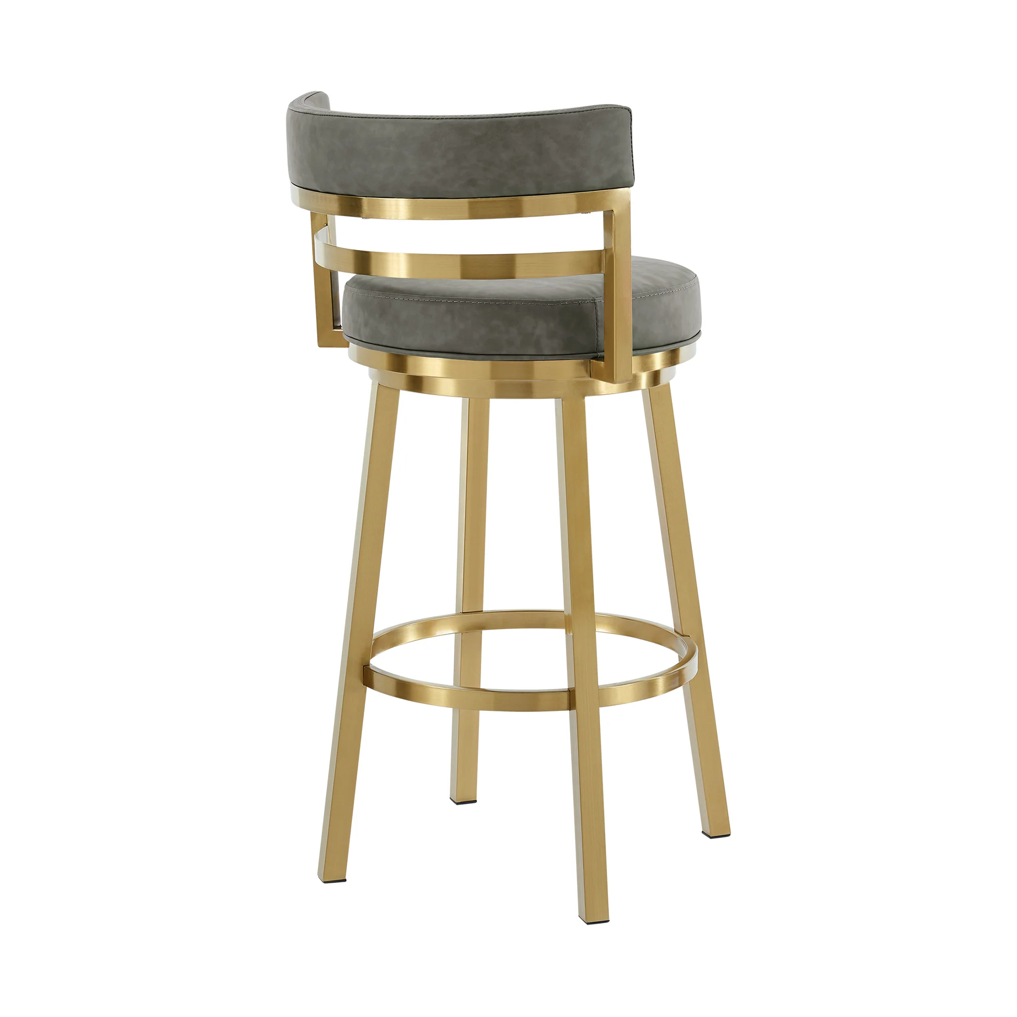 Madrid 30" Swivel Counter Stool with Gold Brushed Stainless Steel and Vintage Gray Faux Leather By Armen Living - Image 4