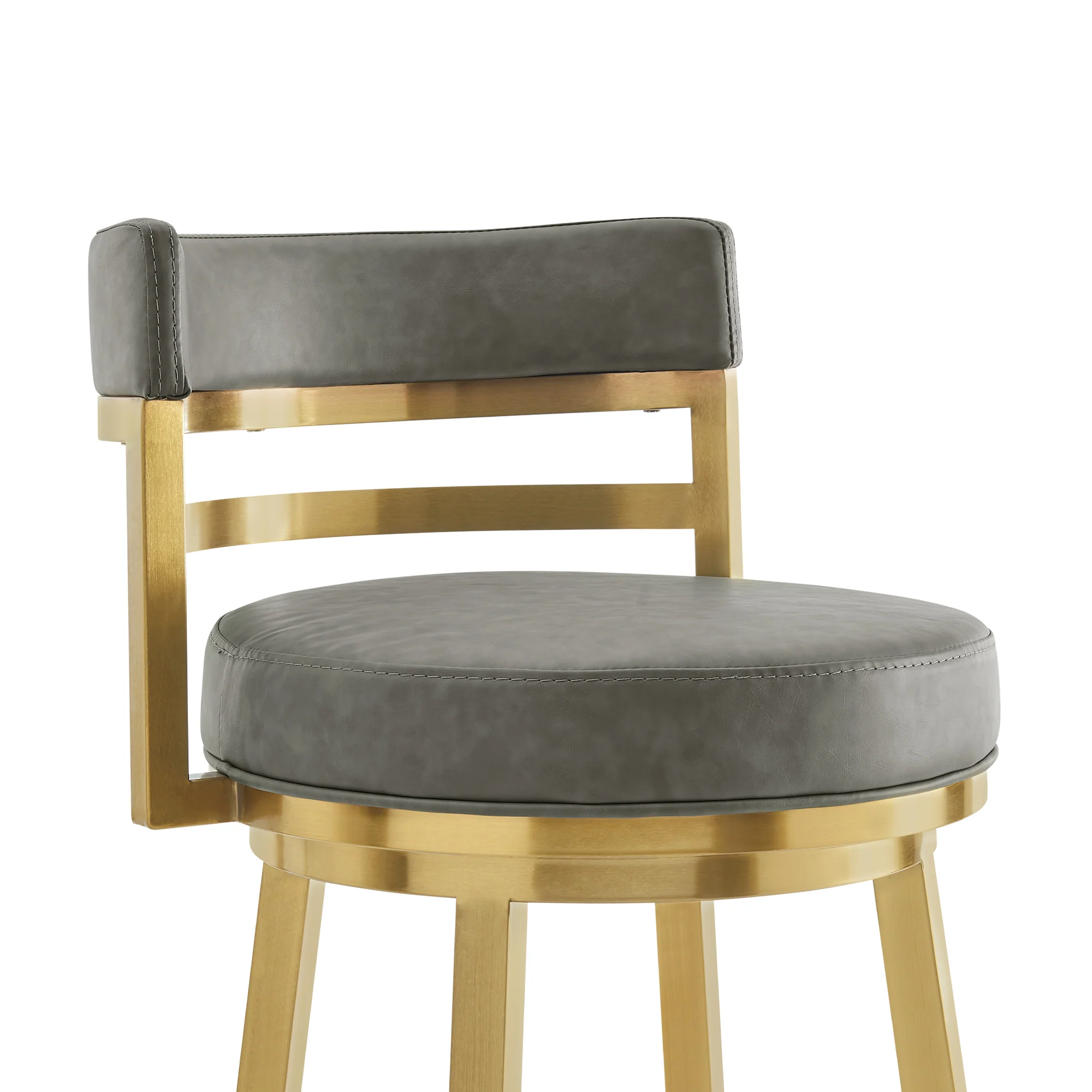 Madrid 30" Swivel Counter Stool with Gold Brushed Stainless Steel and Vintage Gray Faux Leather By Armen Living - Image 5