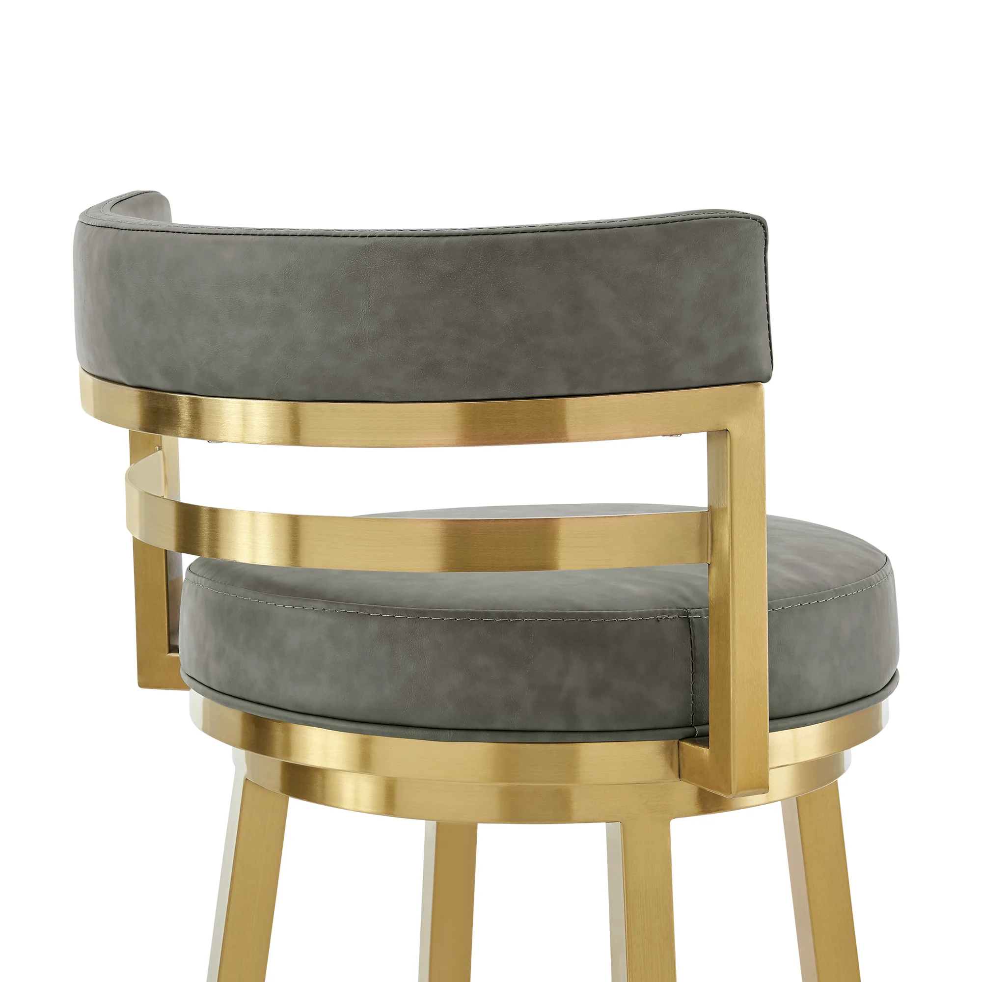 Madrid 30" Swivel Counter Stool with Gold Brushed Stainless Steel and Vintage Gray Faux Leather By Armen Living - Image 6