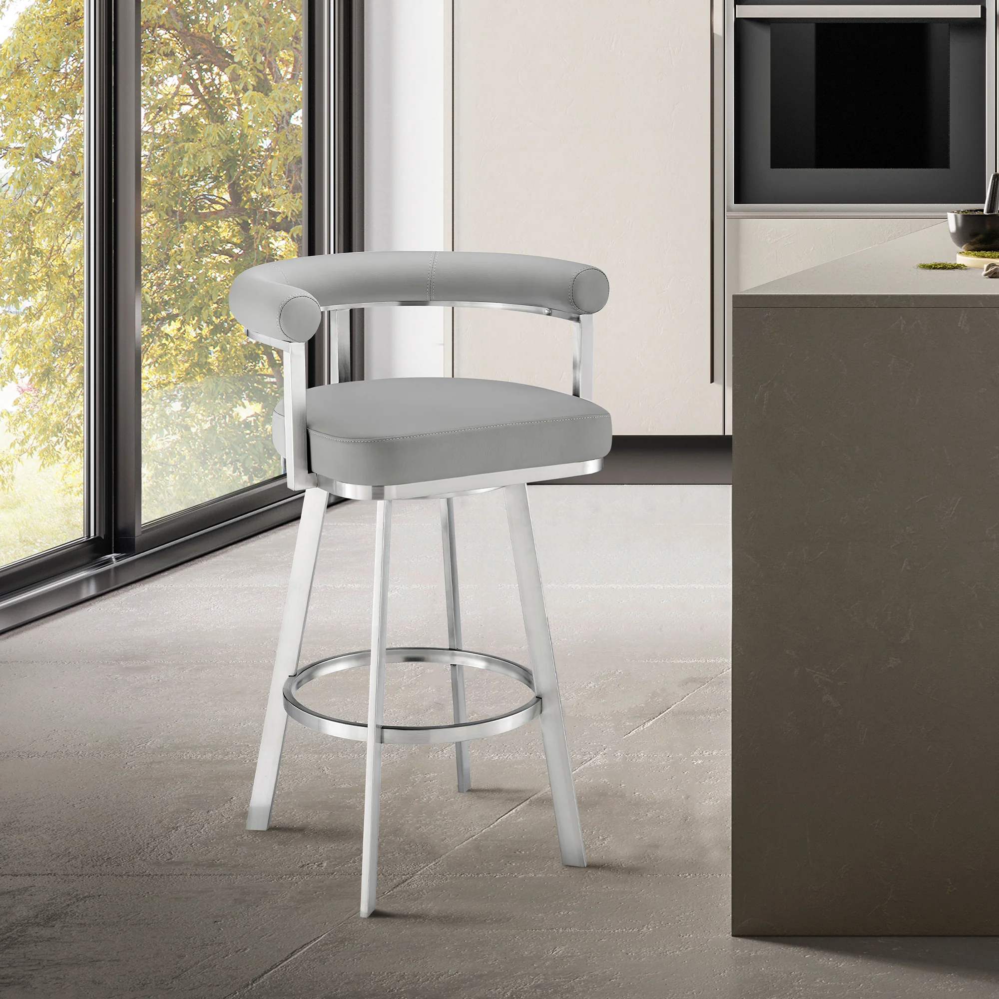 Magnolia 26" Swivel Counter Stool in Black Metal with Brown Faux Leather By Armen Living - Image 19
