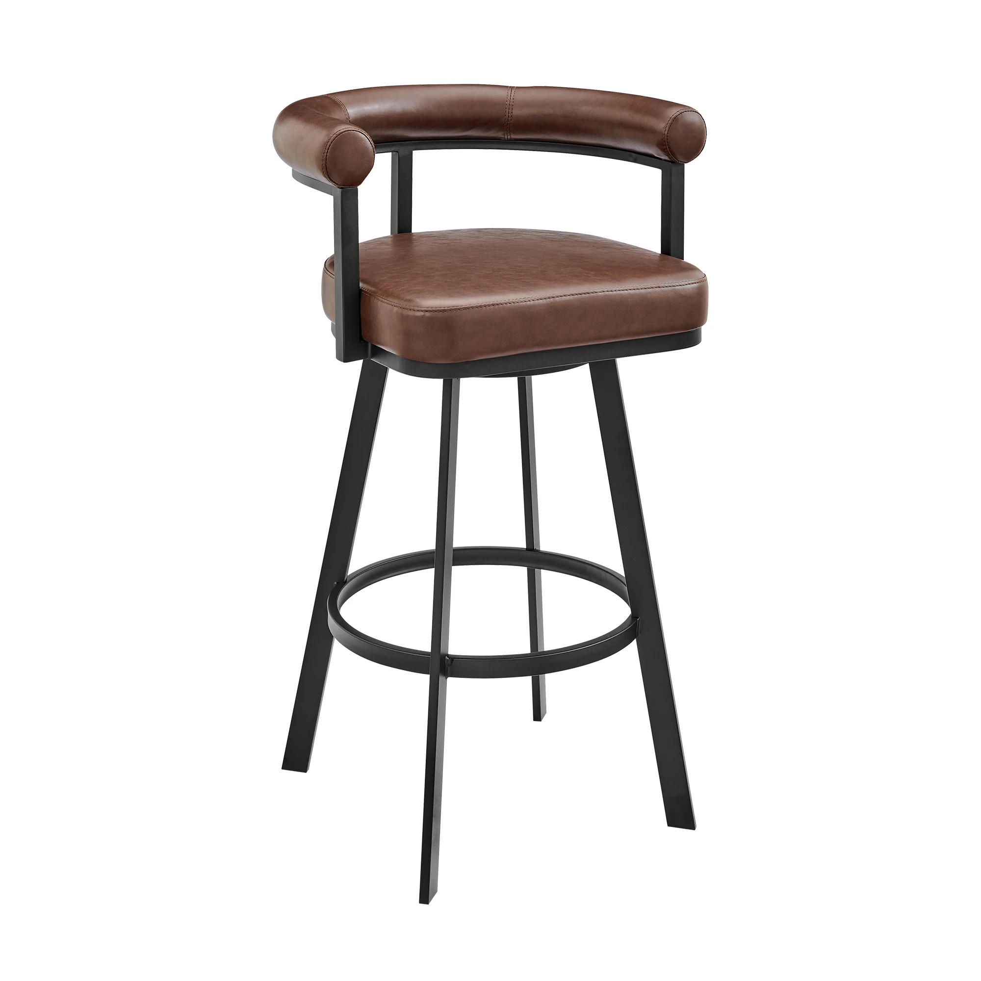 Magnolia 26" Swivel Counter Stool in Black Metal with Brown Faux Leather By Armen Living - Image 2