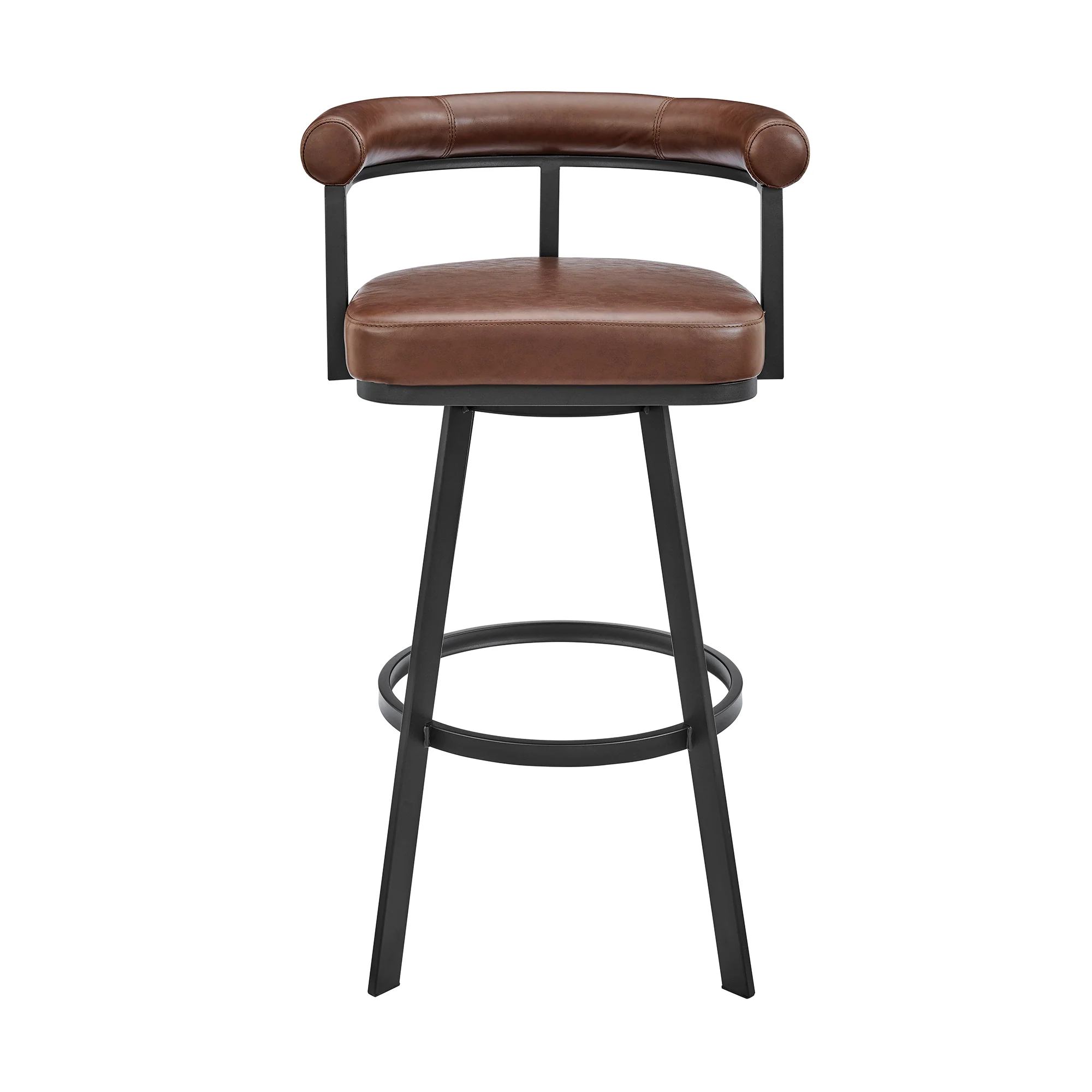 Magnolia 26" Swivel Counter Stool in Black Metal with Brown Faux Leather By Armen Living - Image 3