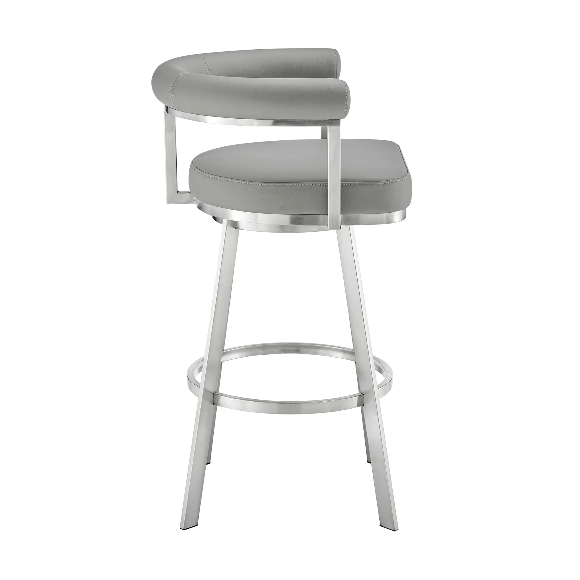 Magnolia 30" Swivel Bar Stool in Brushed Stainless Steel with Black Faux Leather By Armen Living - Image 13