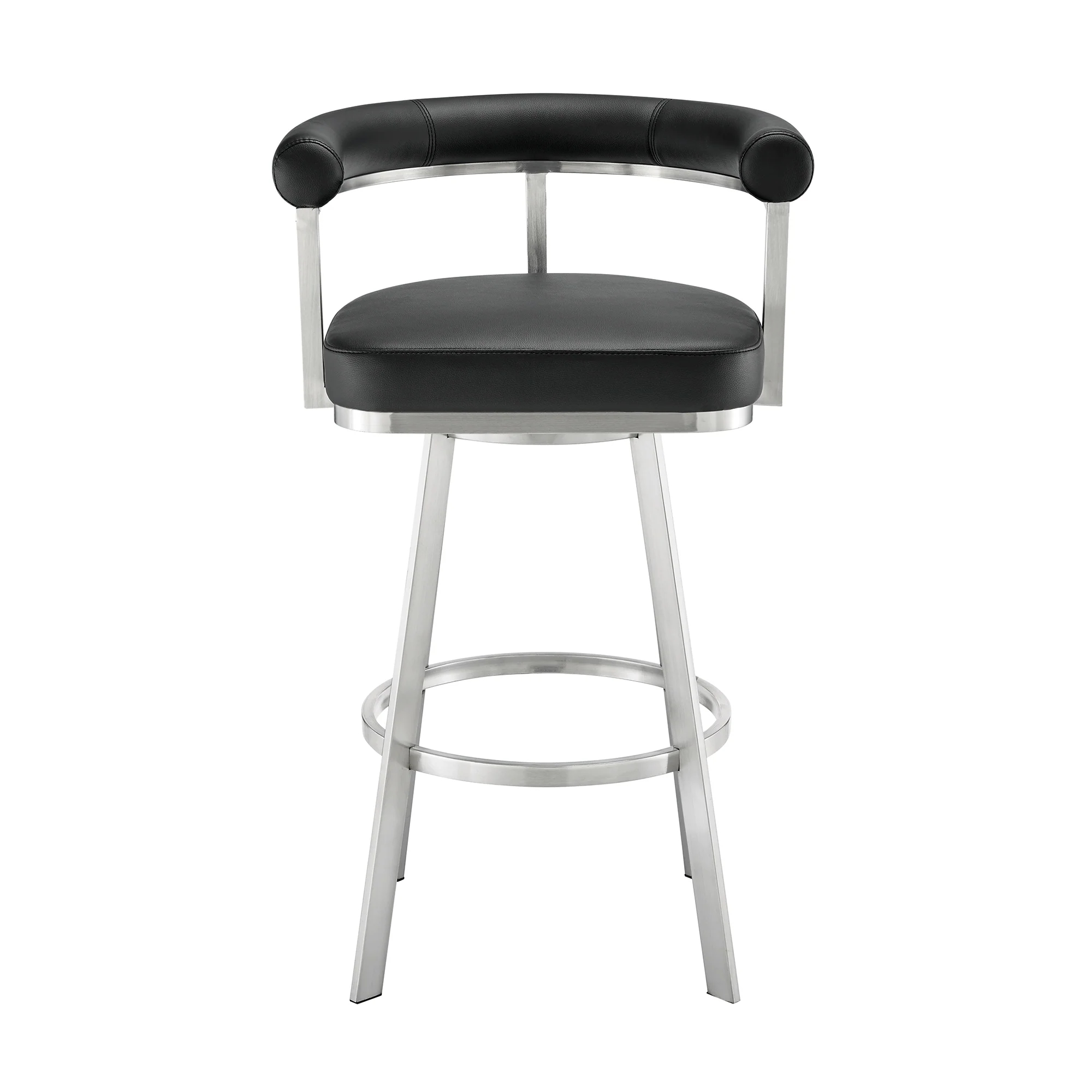Magnolia 30" Swivel Bar Stool in Brushed Stainless Steel with Black Faux Leather By Armen Living - Image 3