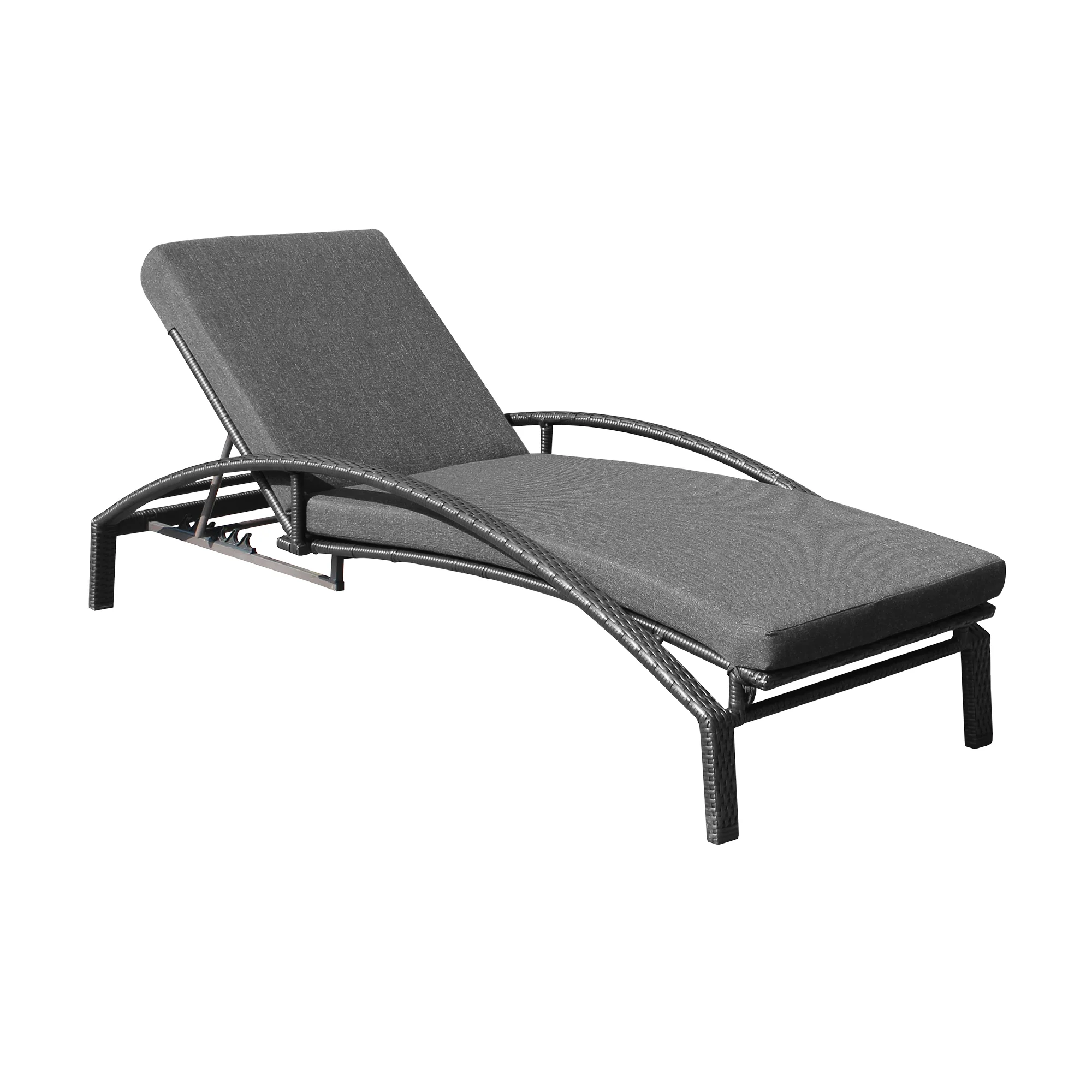 Mahana Adjustable Patio Outdoor Chaise Lounge Chair in Black Wicker with Charcoal Cushions By Armen Living - Image 2