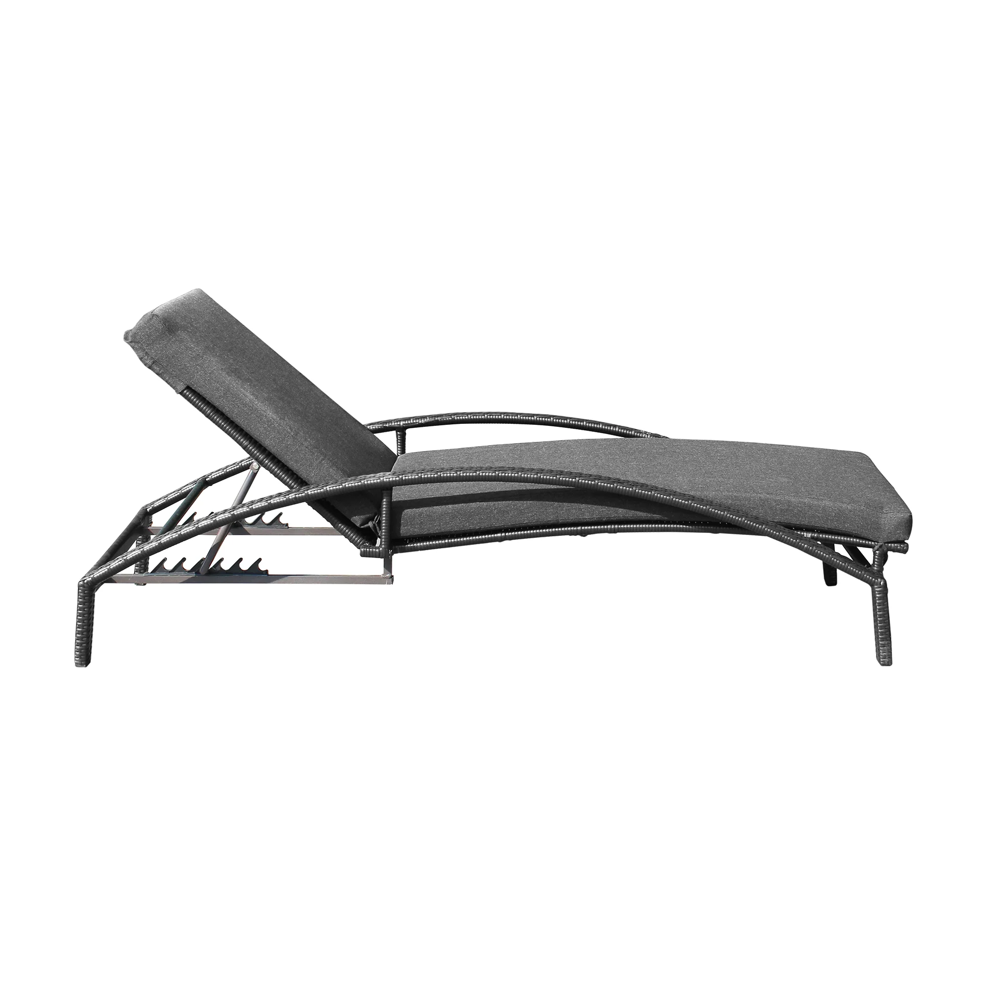 Mahana Adjustable Patio Outdoor Chaise Lounge Chair in Black Wicker with Charcoal Cushions By Armen Living - Image 4