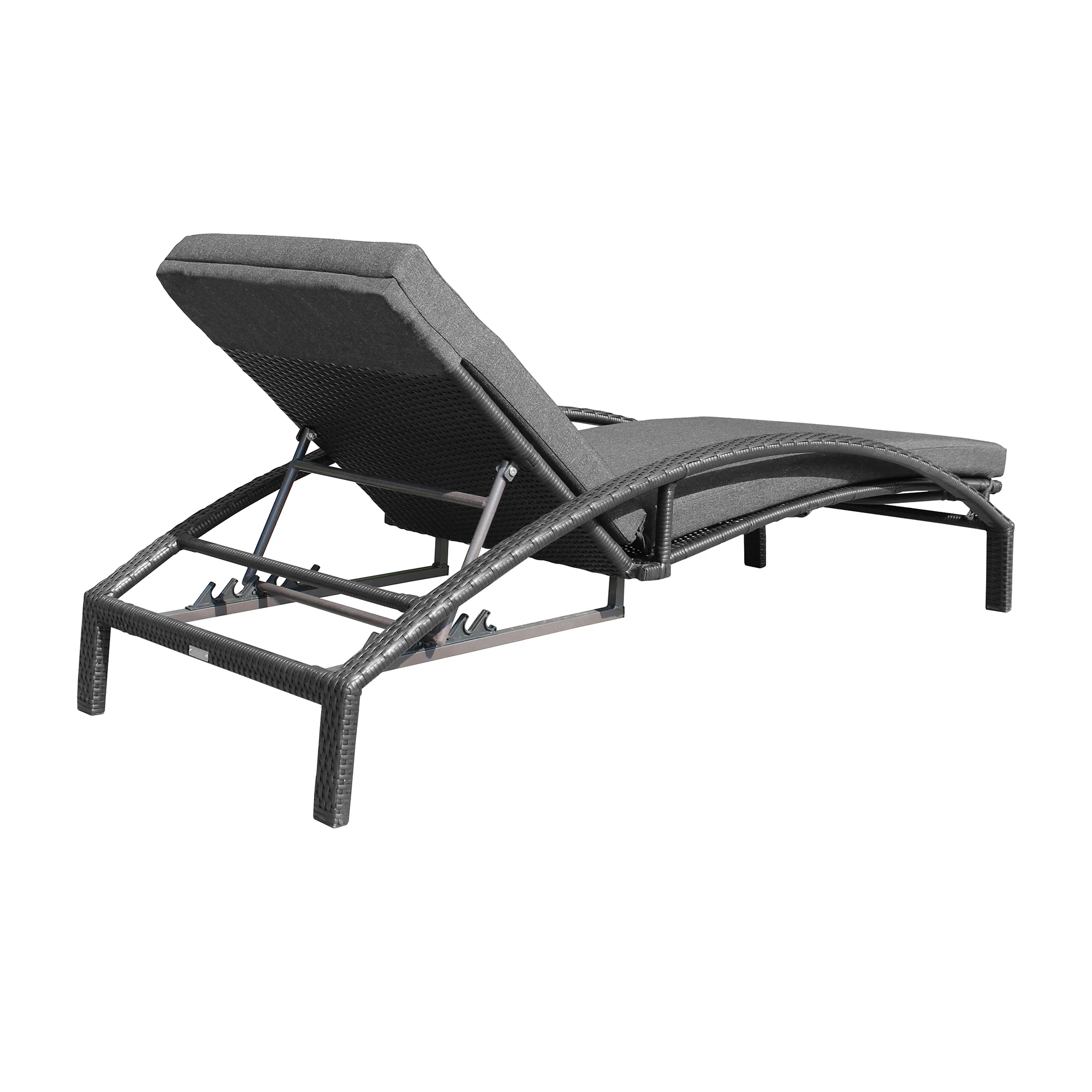 Mahana Adjustable Patio Outdoor Chaise Lounge Chair in Black Wicker with Charcoal Cushions By Armen Living - Image 5