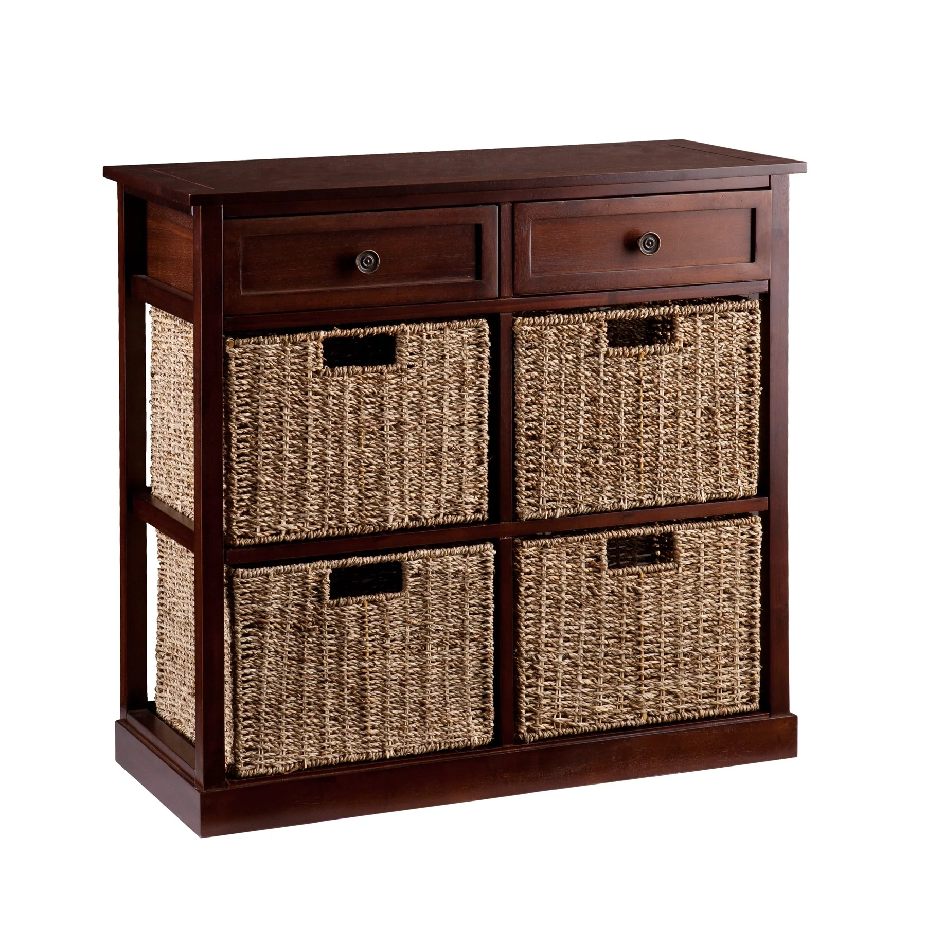 Mahogany And Seagrass Basket Storage Shelving Unit By Homeroots - Image 4