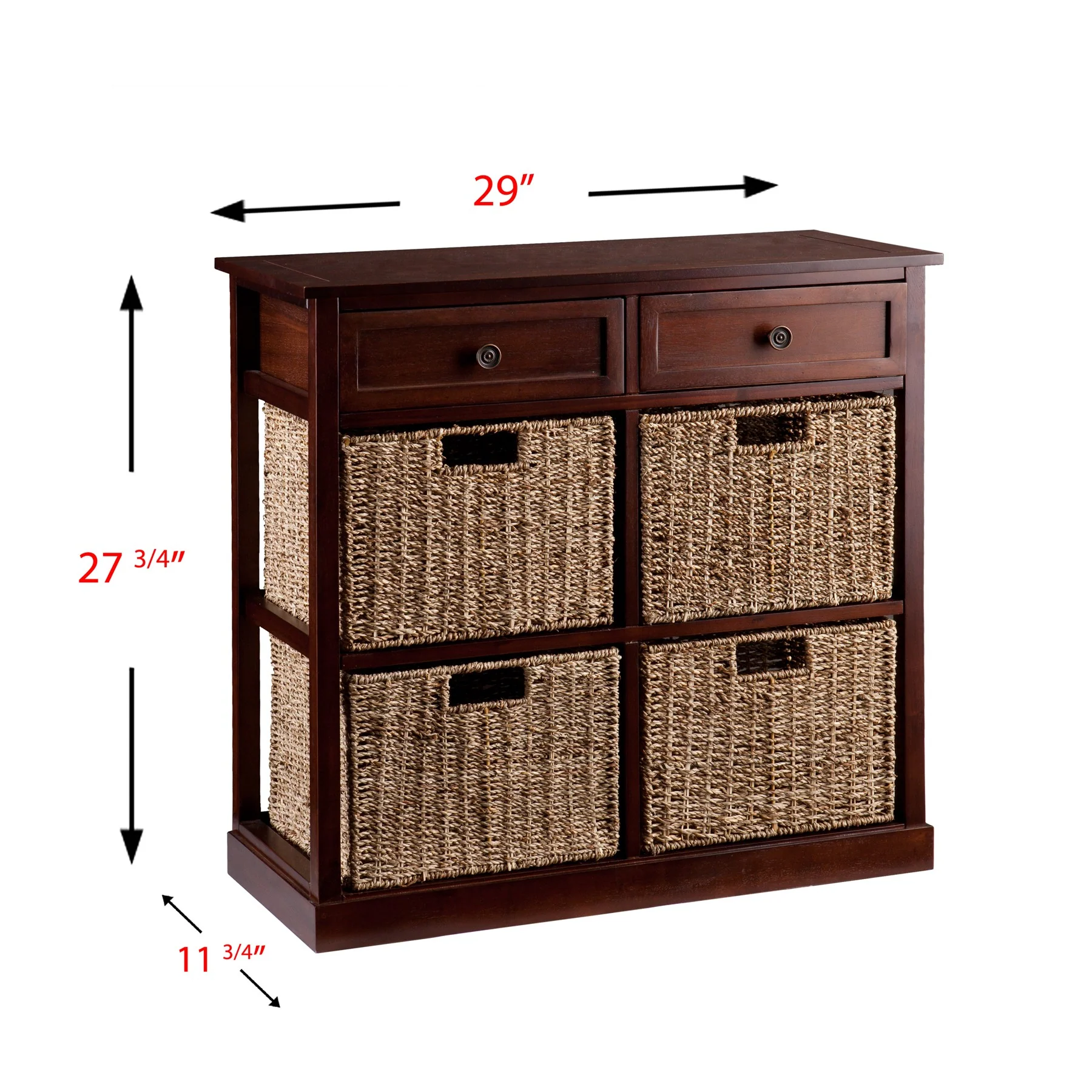 Mahogany And Seagrass Basket Storage Shelving Unit By Homeroots - Image 6