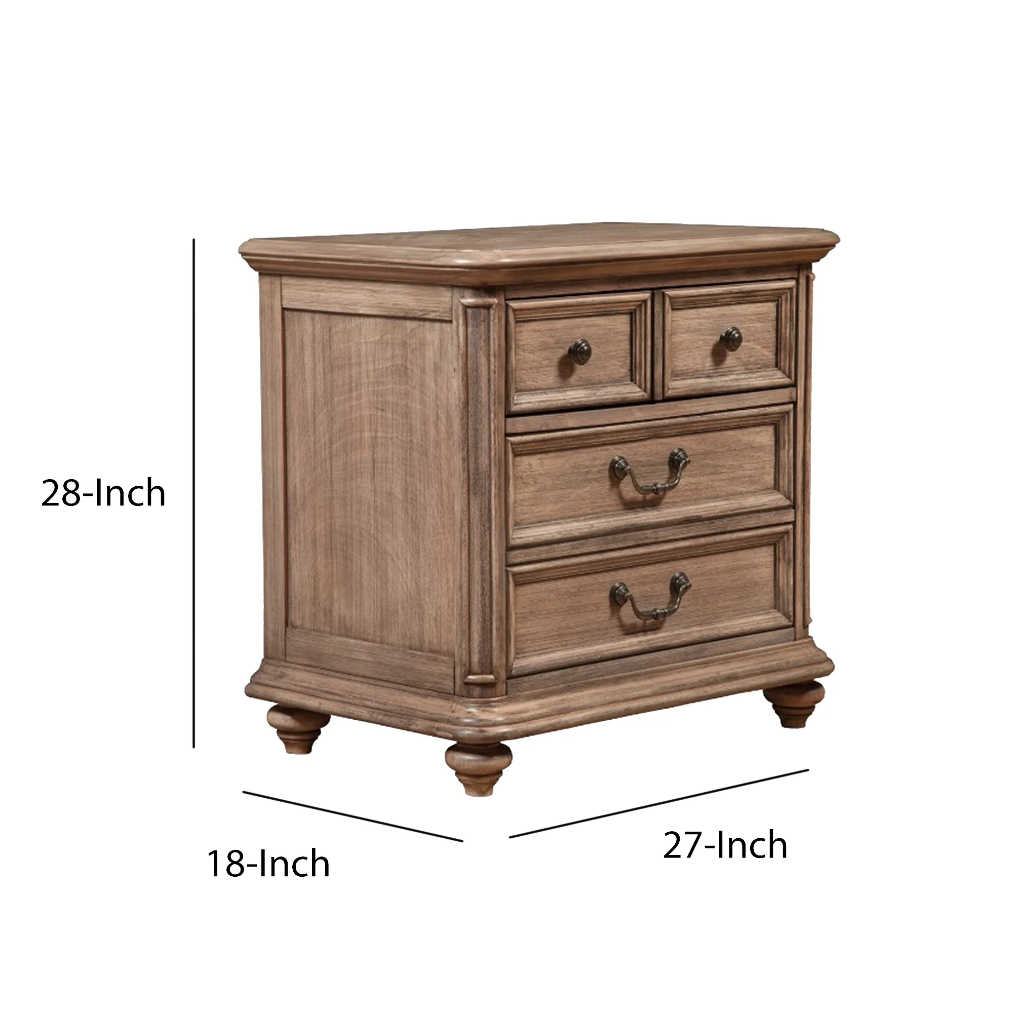 Mahogany Wood 2 Drawer Nightstand In French Truffle Brown By Benzara - Image 2
