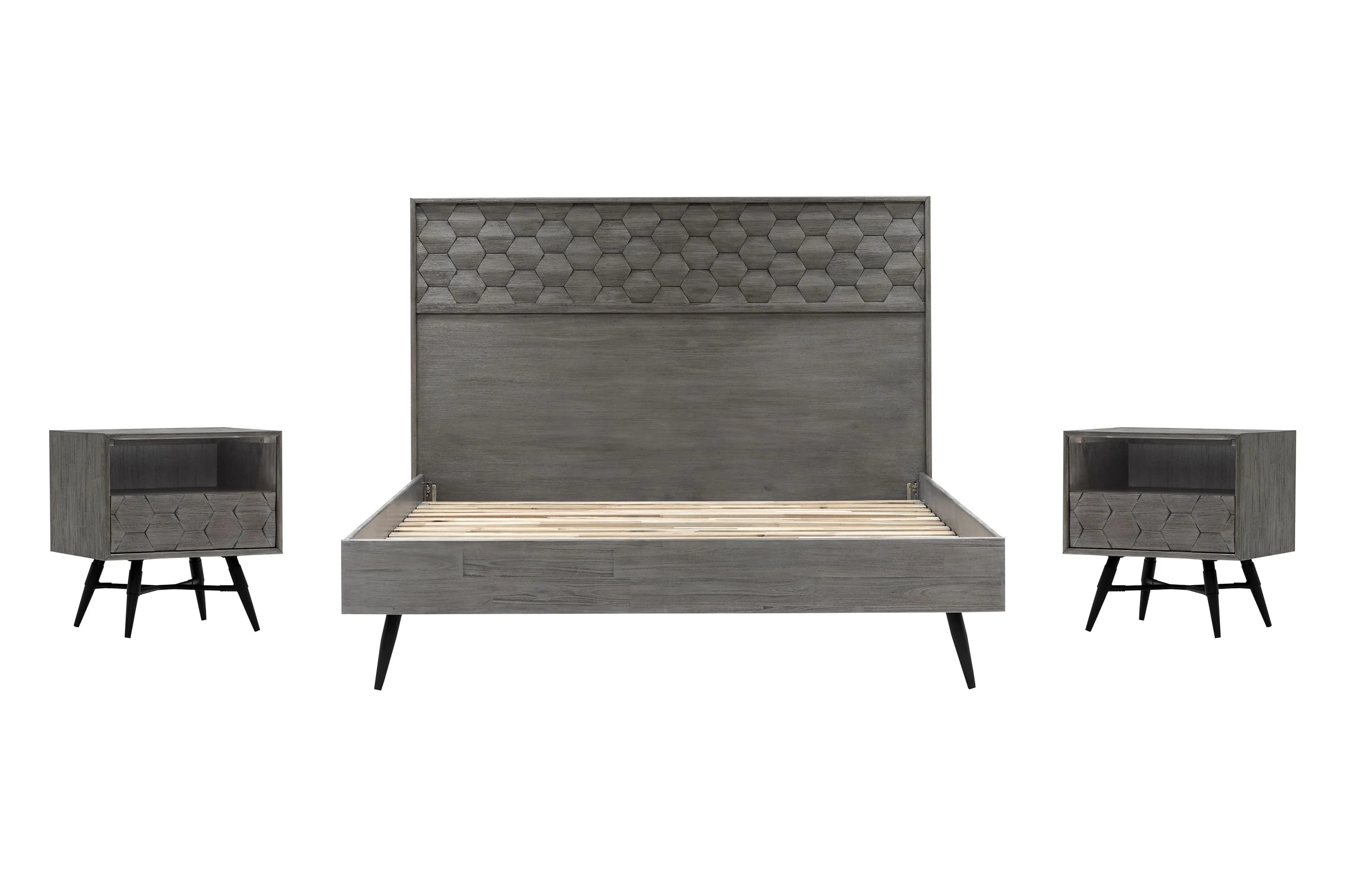 Makena 3 Piece King Bedroom Set in Grey Acacia Wood By Armen Living - Image 2