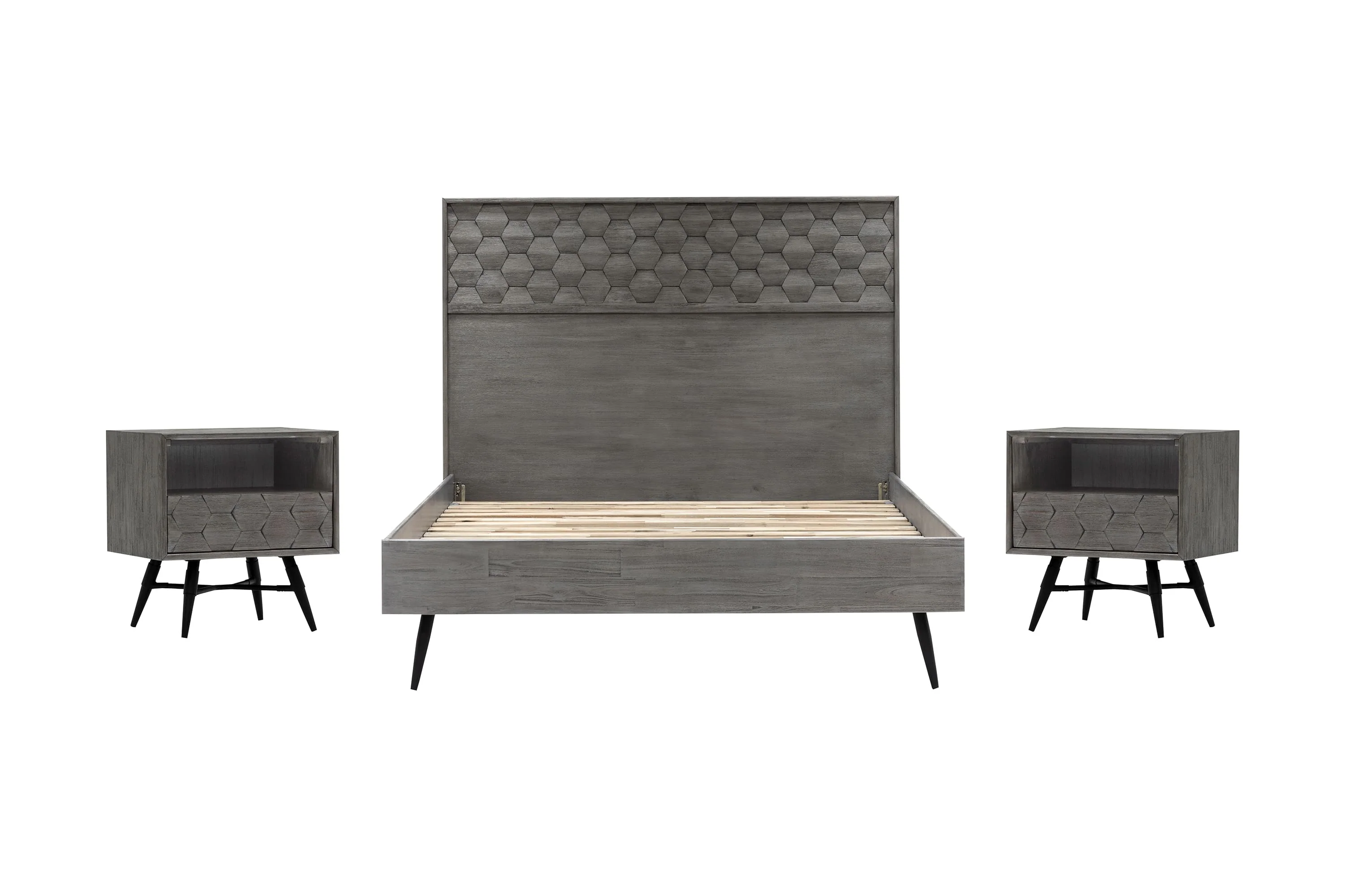 Makena 3 Piece Queen Bedroom Set in Grey Acacia Wood By Armen Living - Image 2