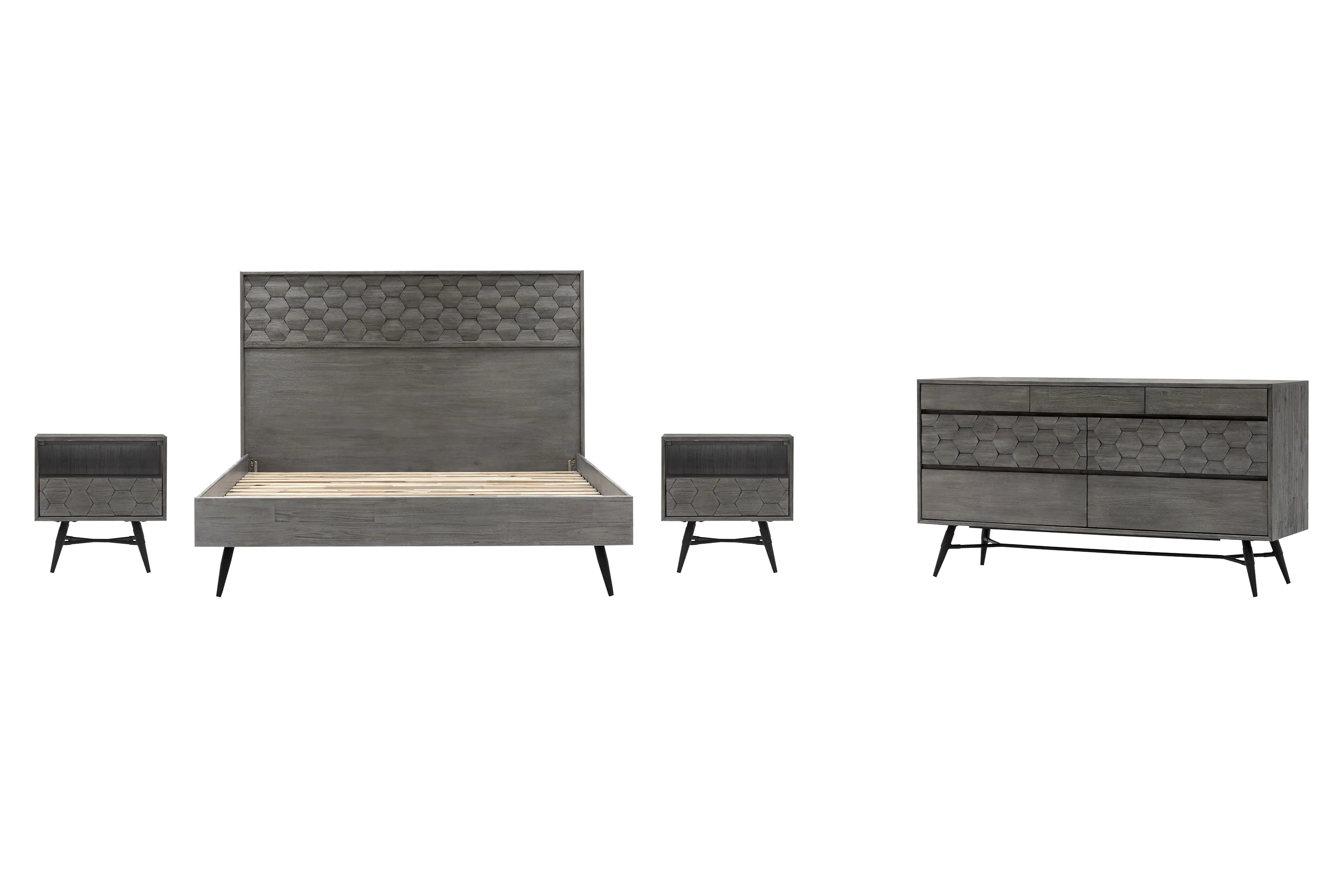 Makena 4 Piece King Bedroom Set in Grey Acacia Wood By Armen Living - Image 2