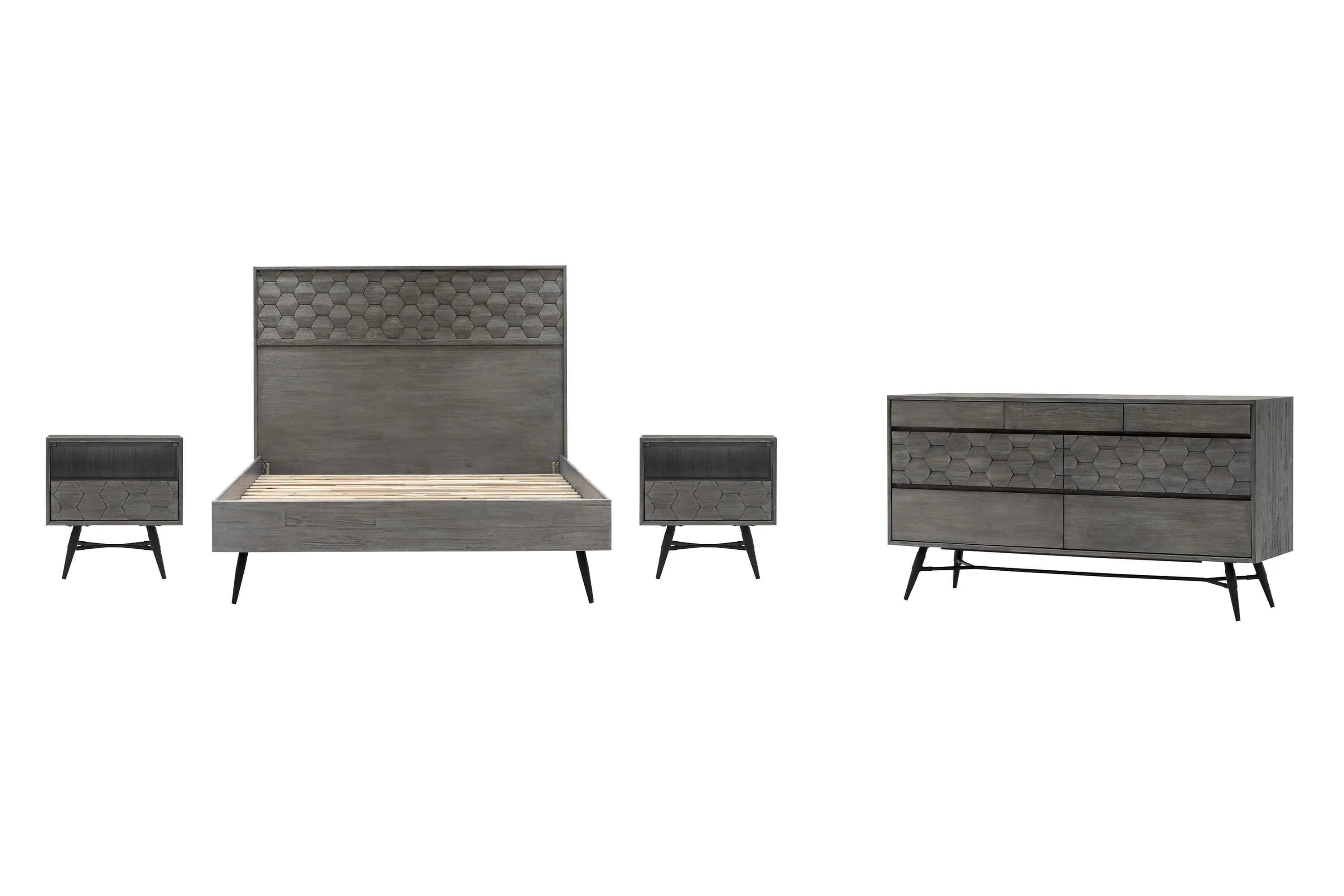 Makena 4 Piece Queen Bedroom Set in Grey Acacia Wood By Armen Living - Image 2