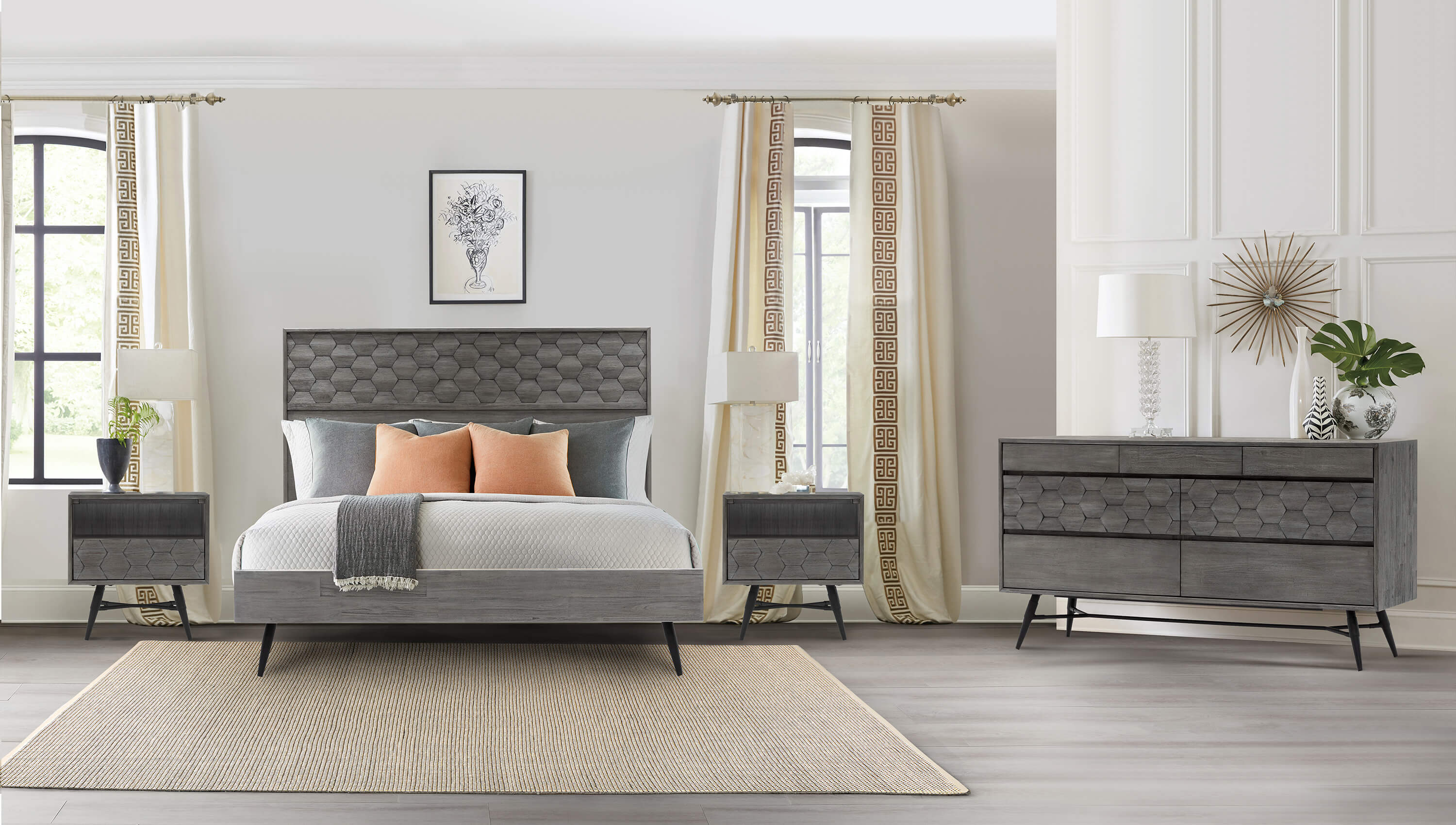 Makena King Platform Frame Bed in Grey Acacia Wood By Armen Living - Image 3