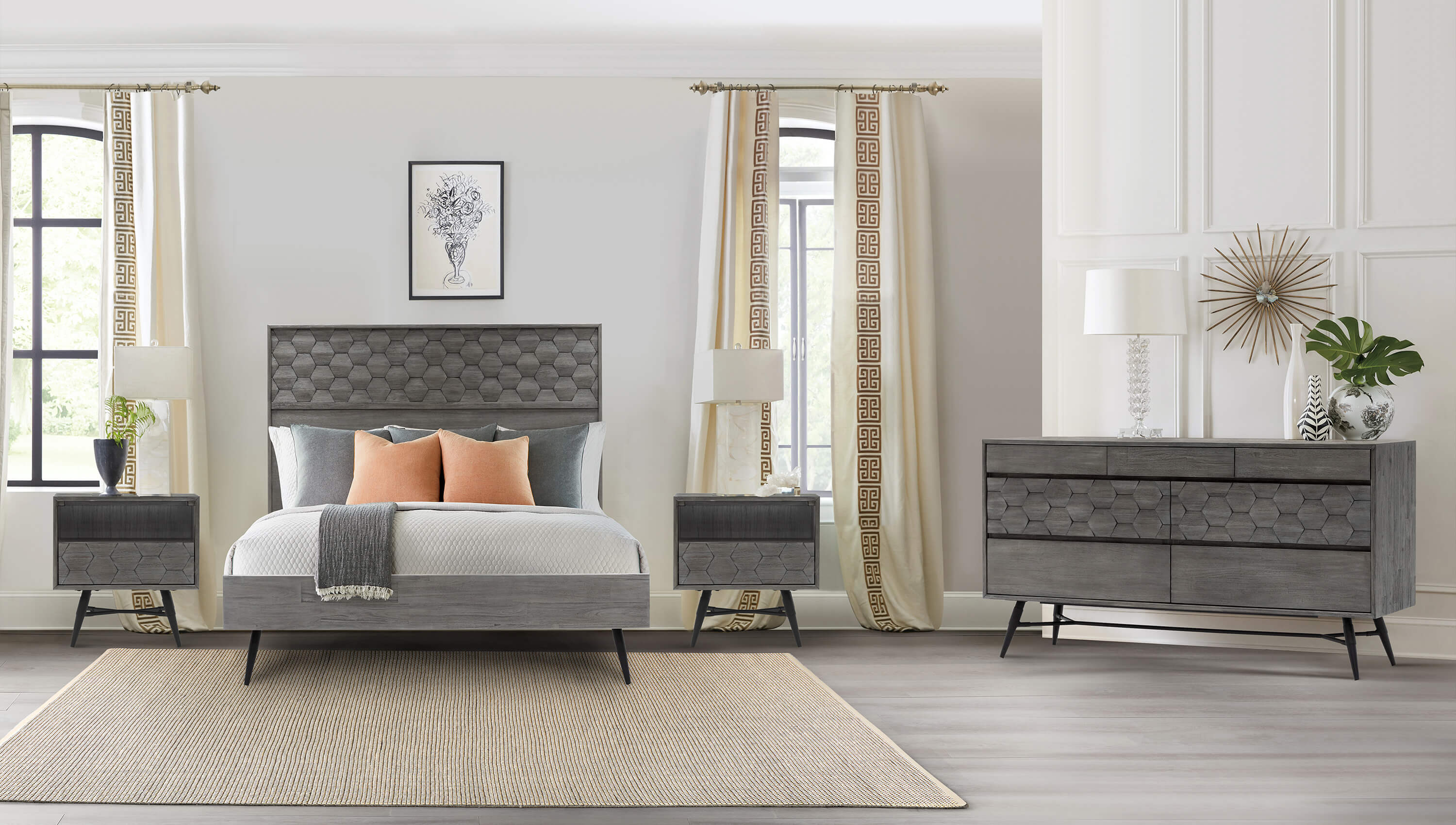 Makena Queen Platform Bed Frame in Grey Acacia Wood By Armen Living - Image 3
