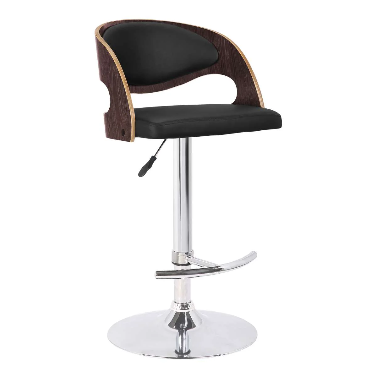 Malibu Swivel Barstool in Black Faux Leather with Dark Oak Wood Finish By Armen Living - Image 2