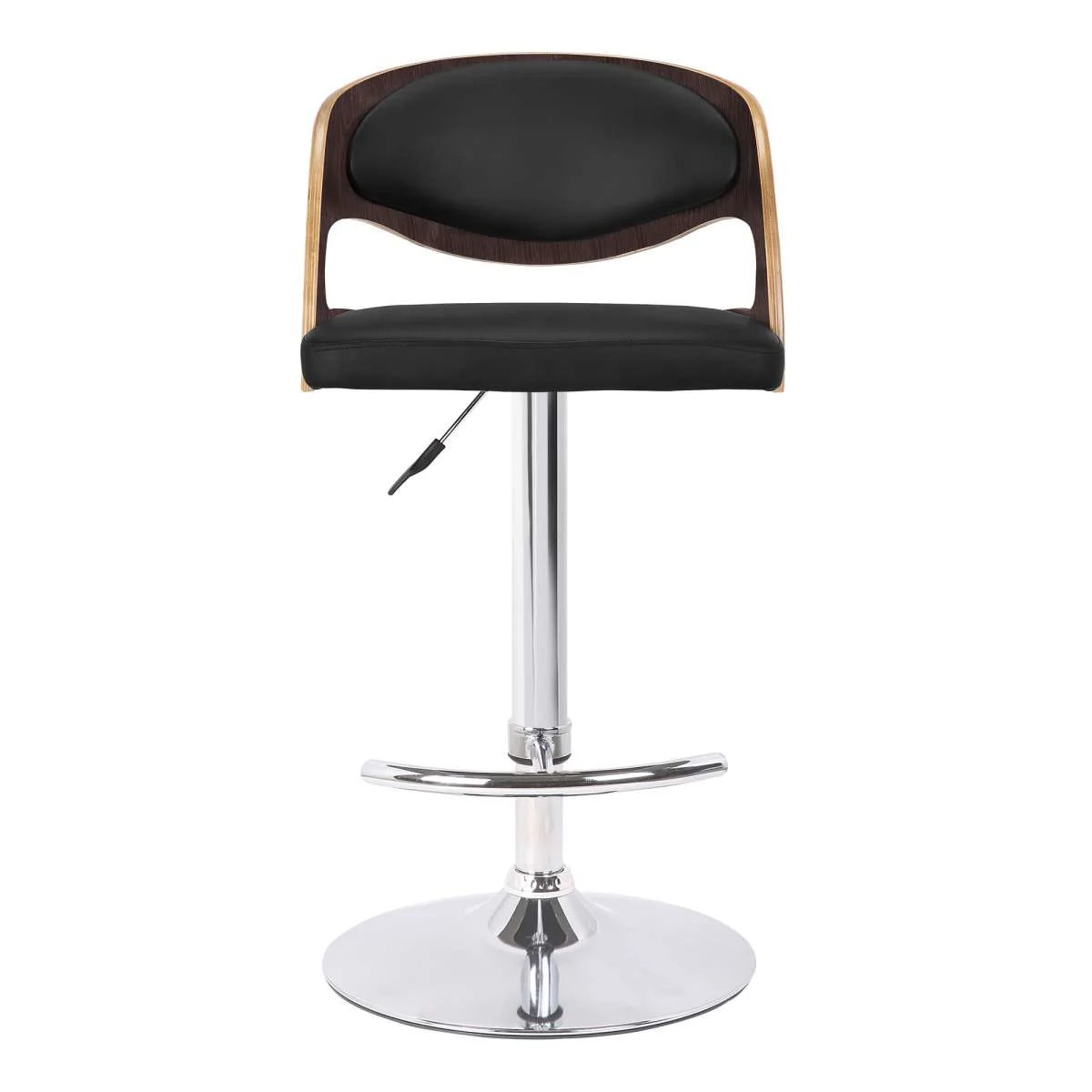 Malibu Swivel Barstool in Black Faux Leather with Dark Oak Wood Finish By Armen Living - Image 3