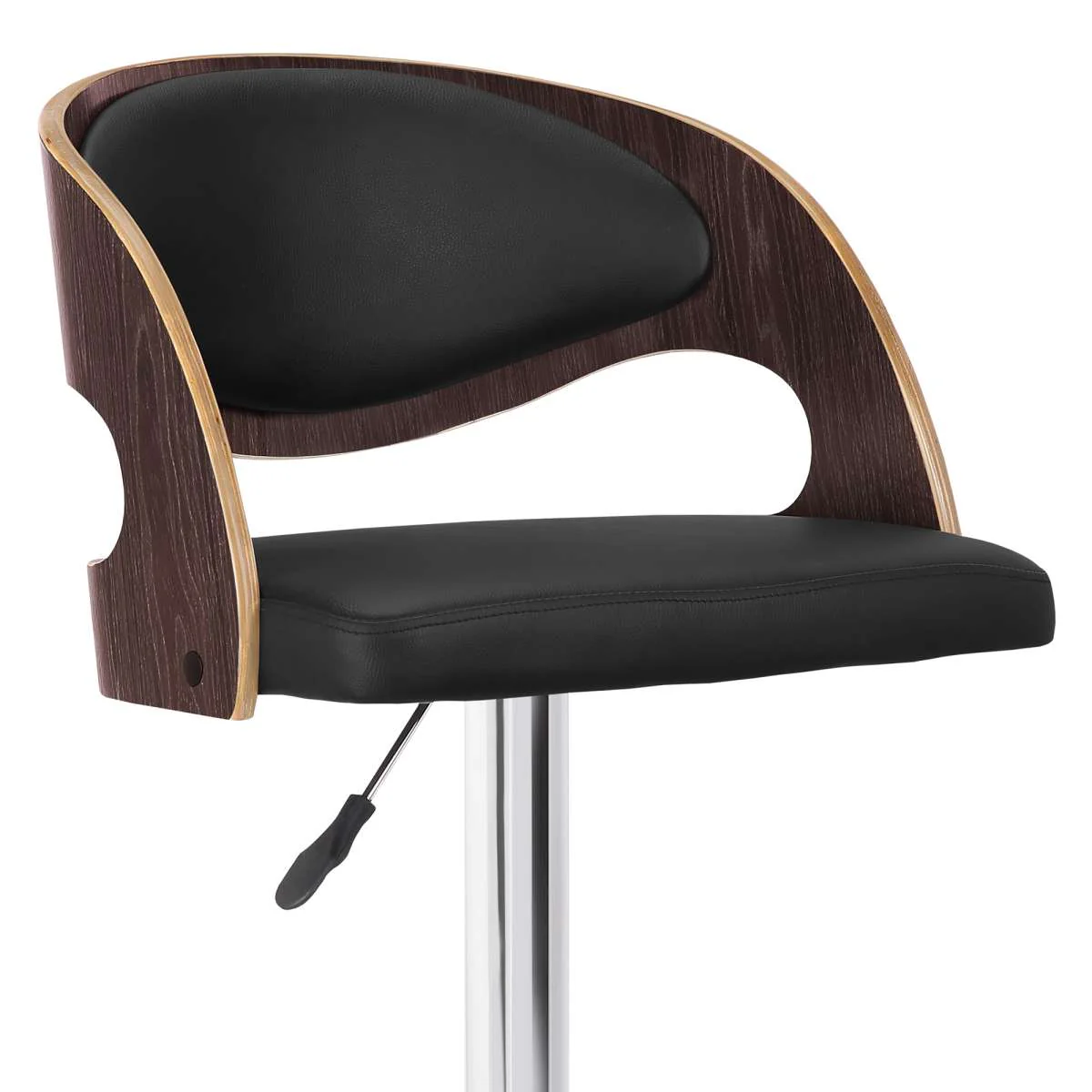 Malibu Swivel Barstool in Black Faux Leather with Dark Oak Wood Finish By Armen Living - Image 4