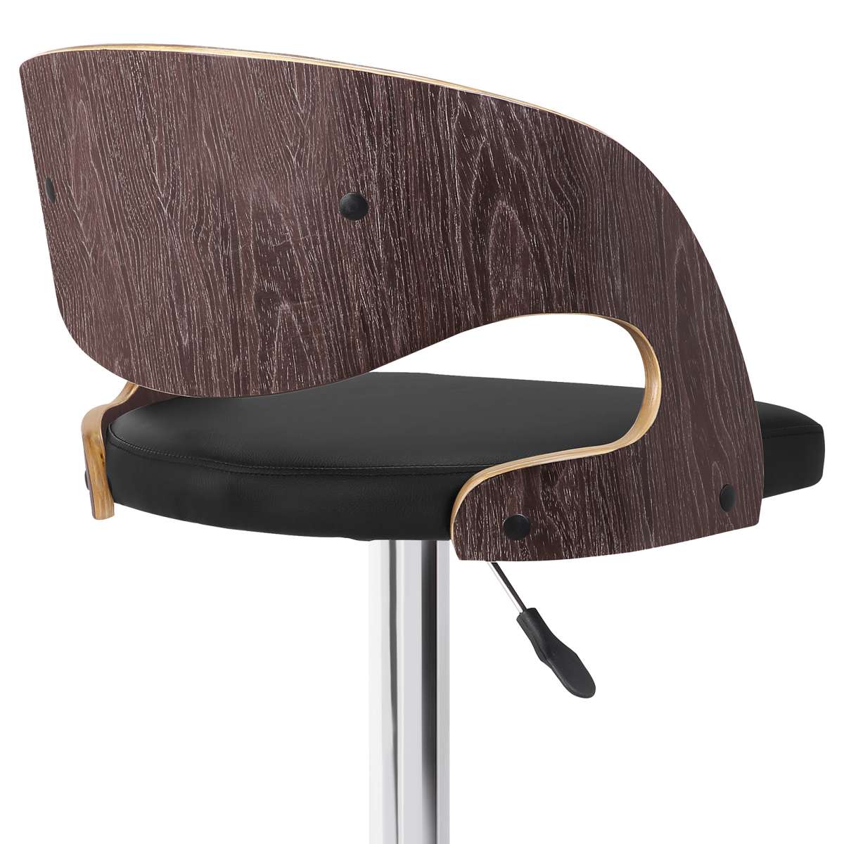 Malibu Swivel Barstool in Black Faux Leather with Dark Oak Wood Finish By Armen Living - Image 5